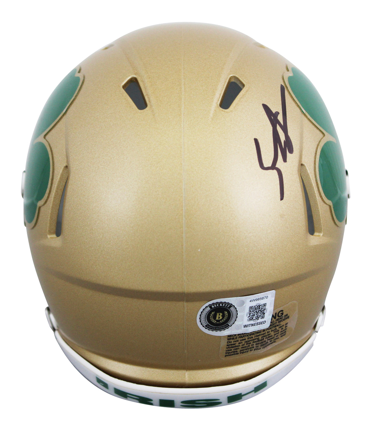 Notre Dame Sean Astin "Rudy" Signed Shamrock Speed Mini Helmet W/ Case BAS Wit