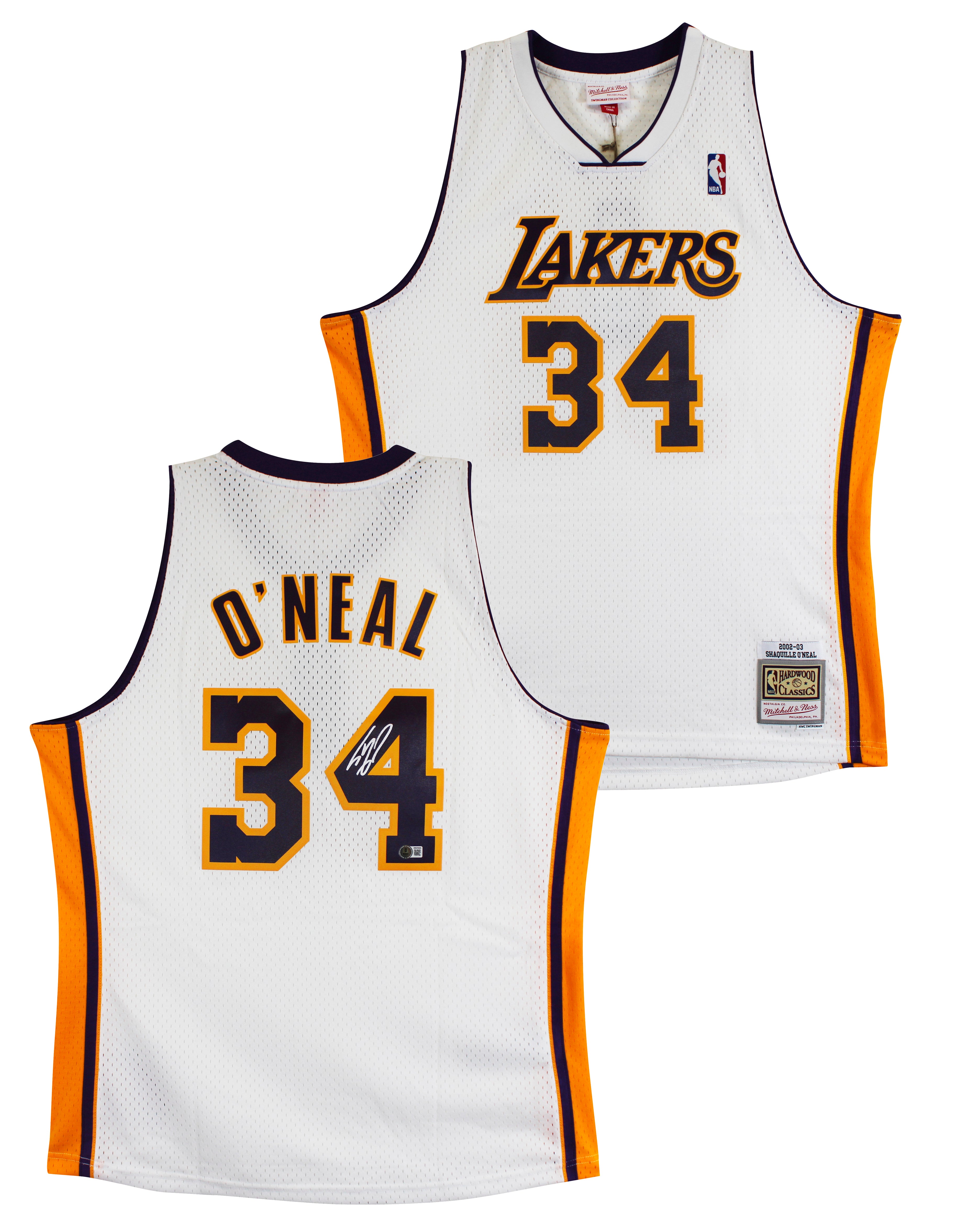 Lakers Shaquille O'Neal Signed White M&N 02-03 TB HWC Swingman Jersey BAS Wit