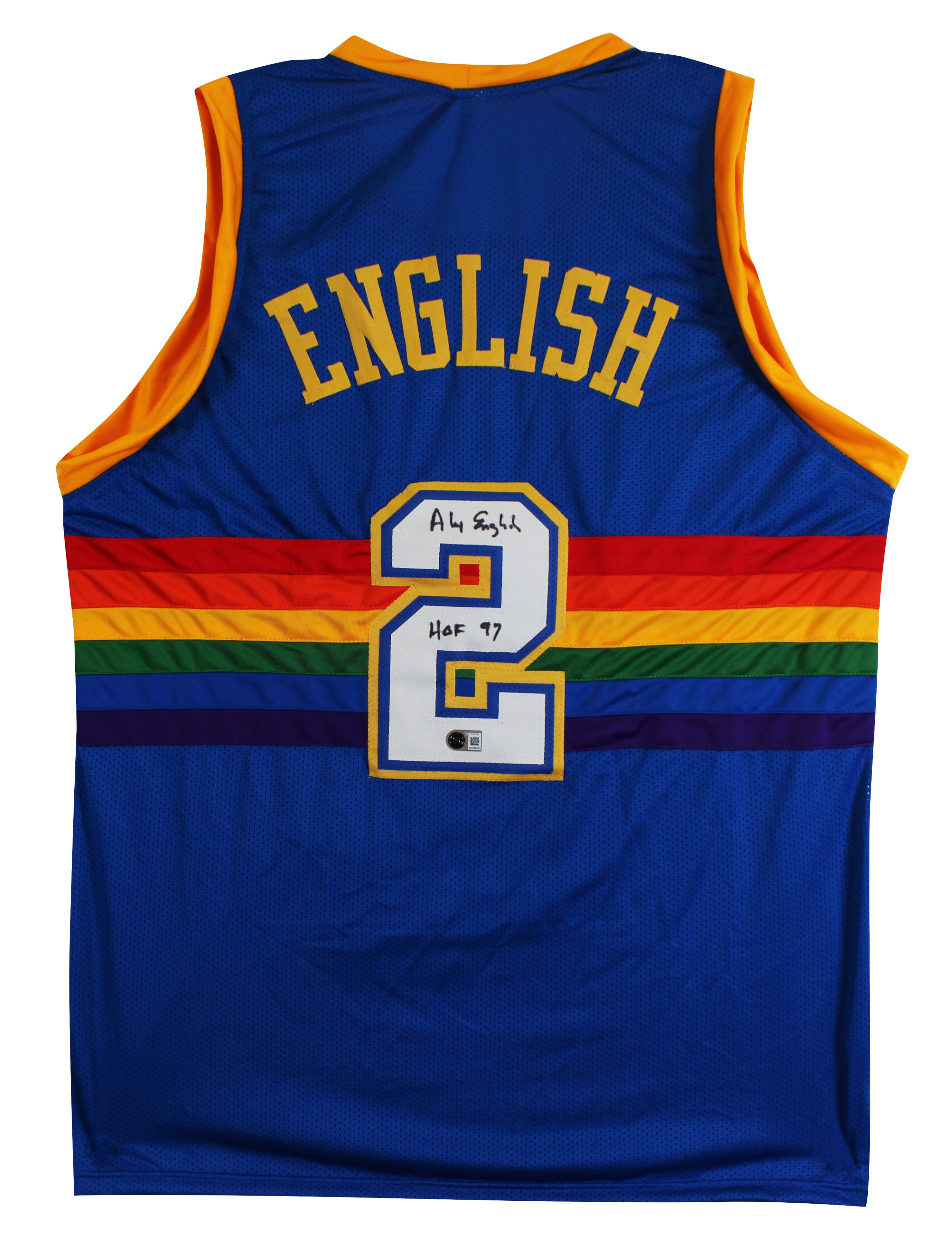 Alex English "HOF 97" Signed Blue Throwback Pro Style Jersey Autographed BAS