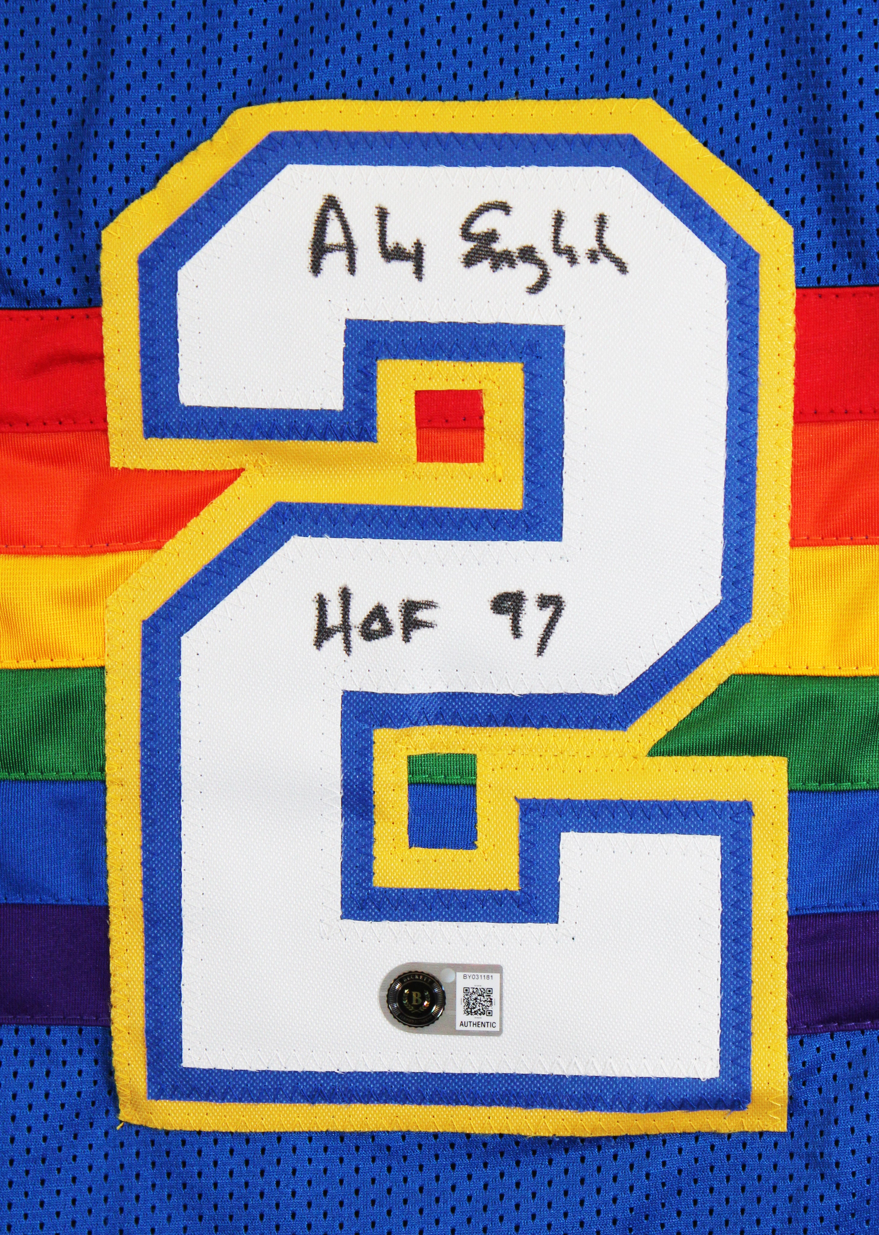 Alex English "HOF 97" Signed Blue Throwback Pro Style Jersey Autographed BAS