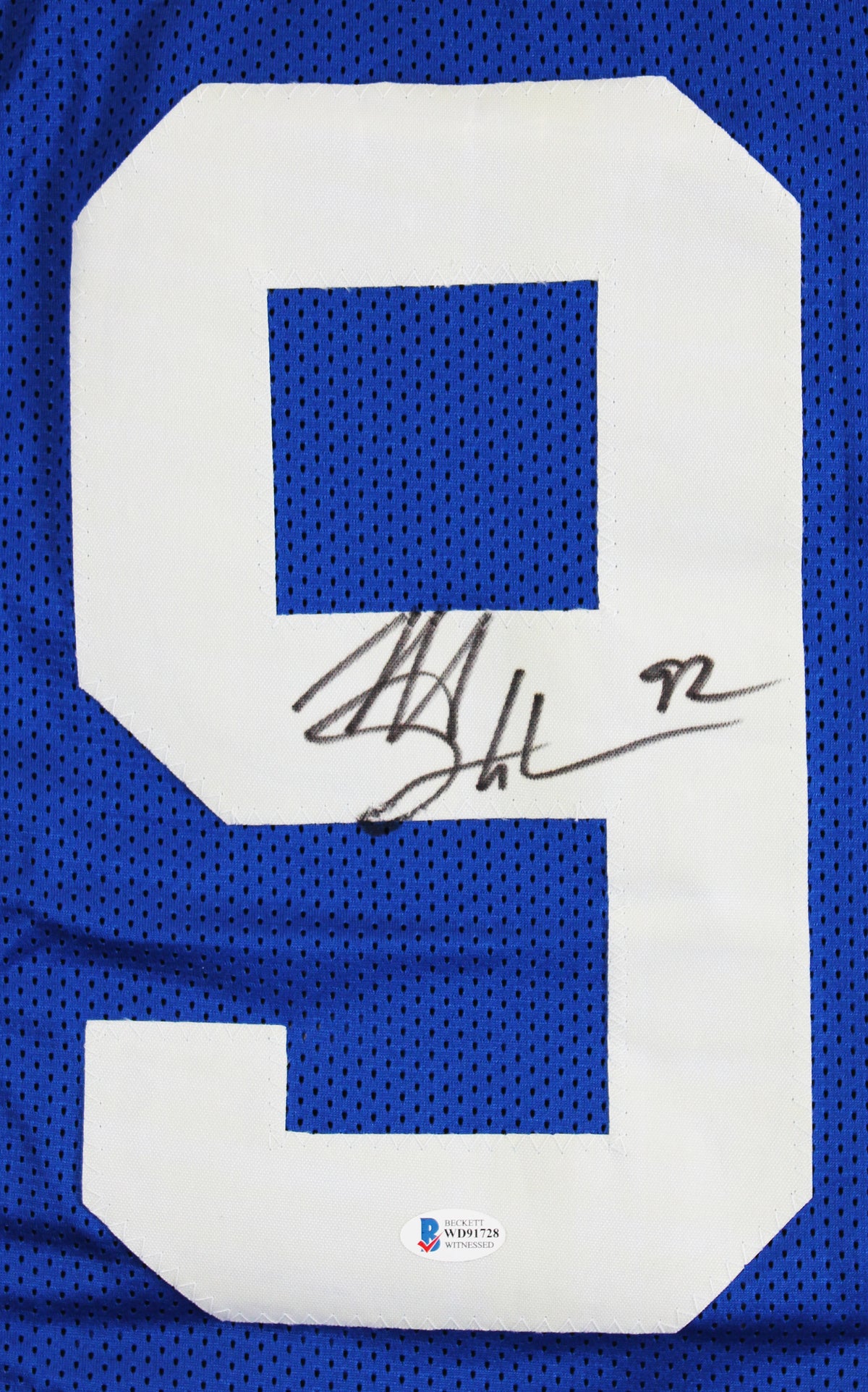 Michael Strahan Authentic Signed Blue Pro Style Jersey BAS Witness #WD91728
