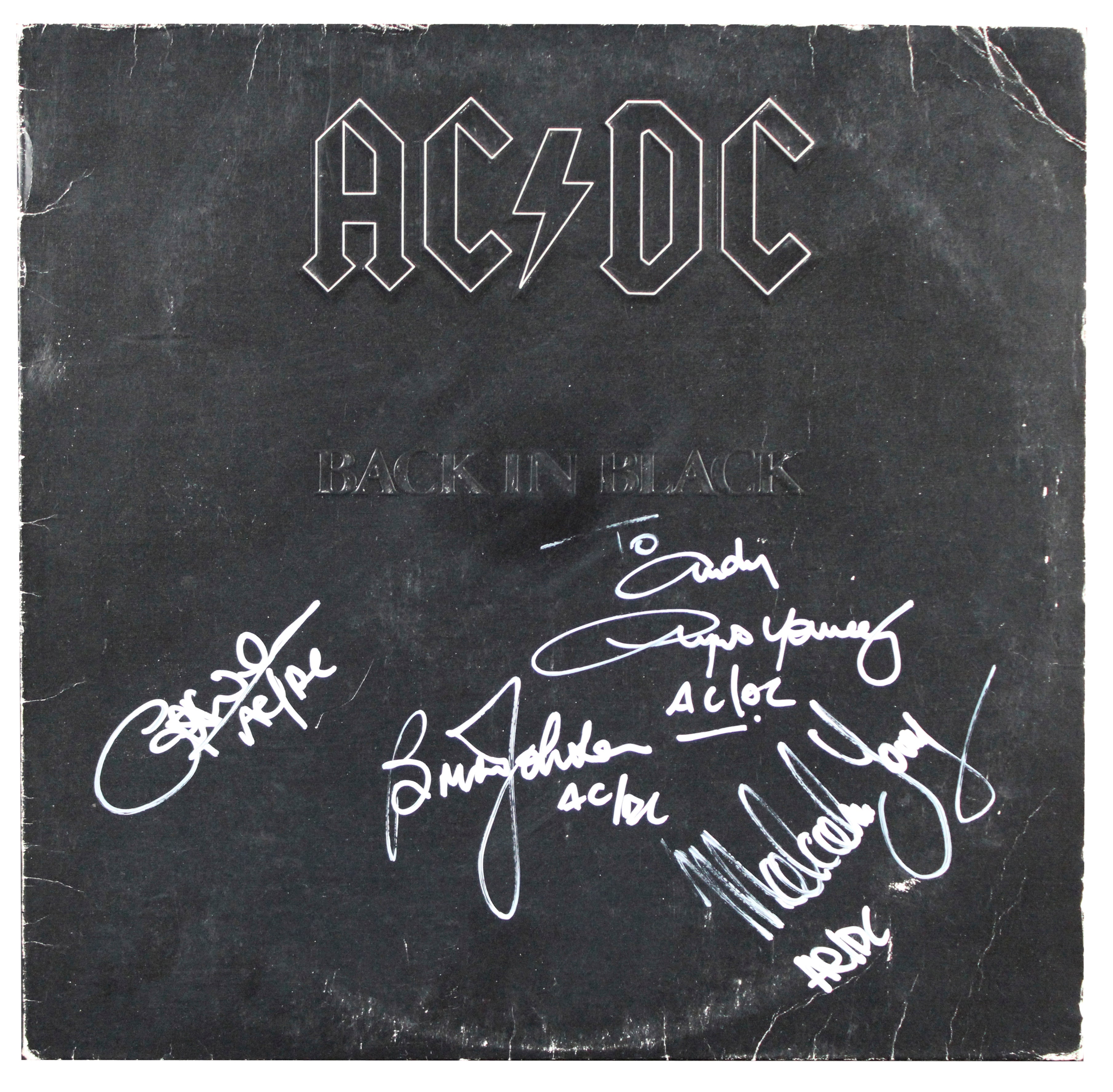AC/DC (4) Young, Johnson +2 Signed Back In Black Album W/ Vinyl BAS #AE47871