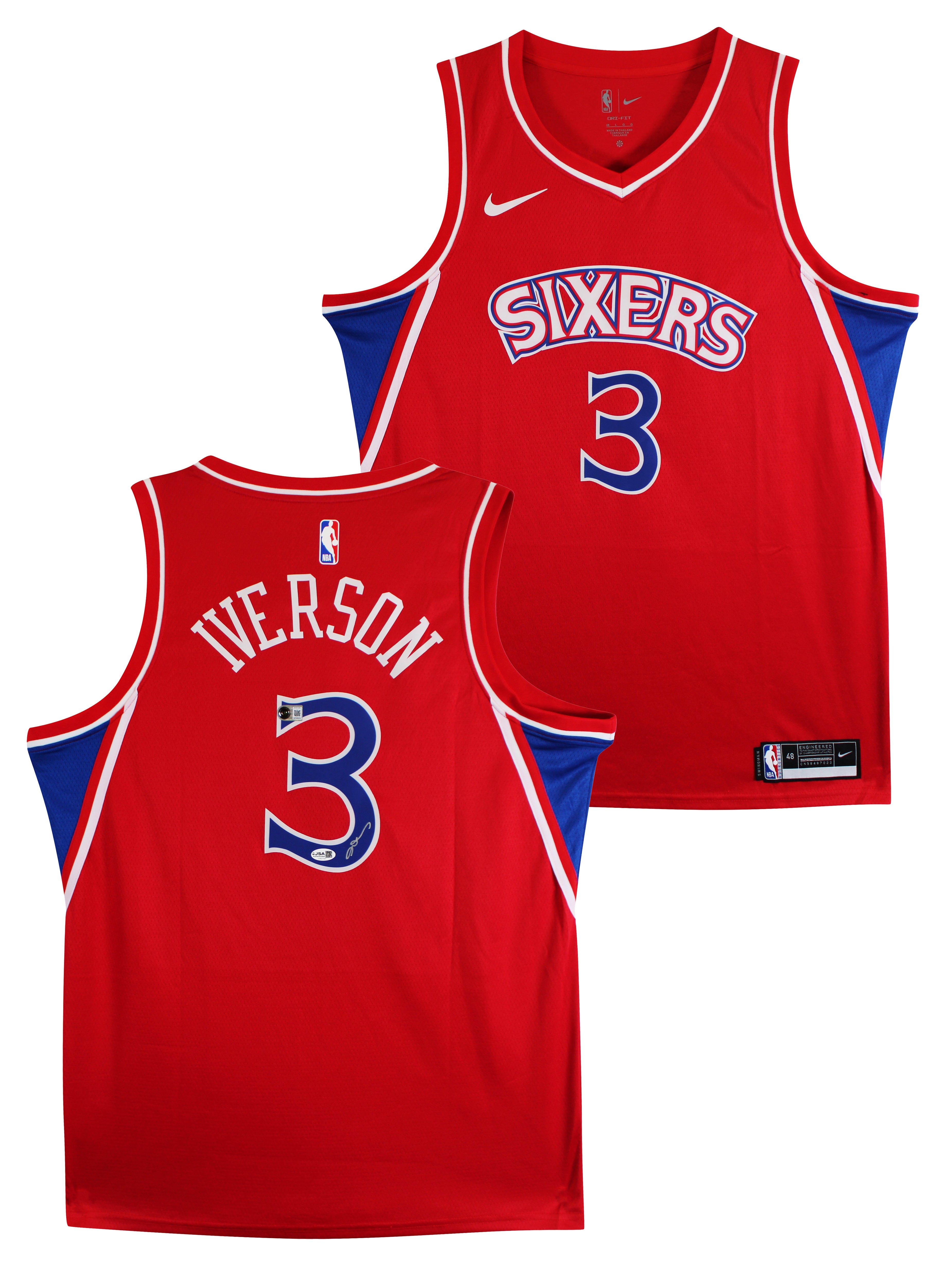 76ers Allen Iverson Signed Red Nike Jordan Swingman Jersey BAS #BY031283