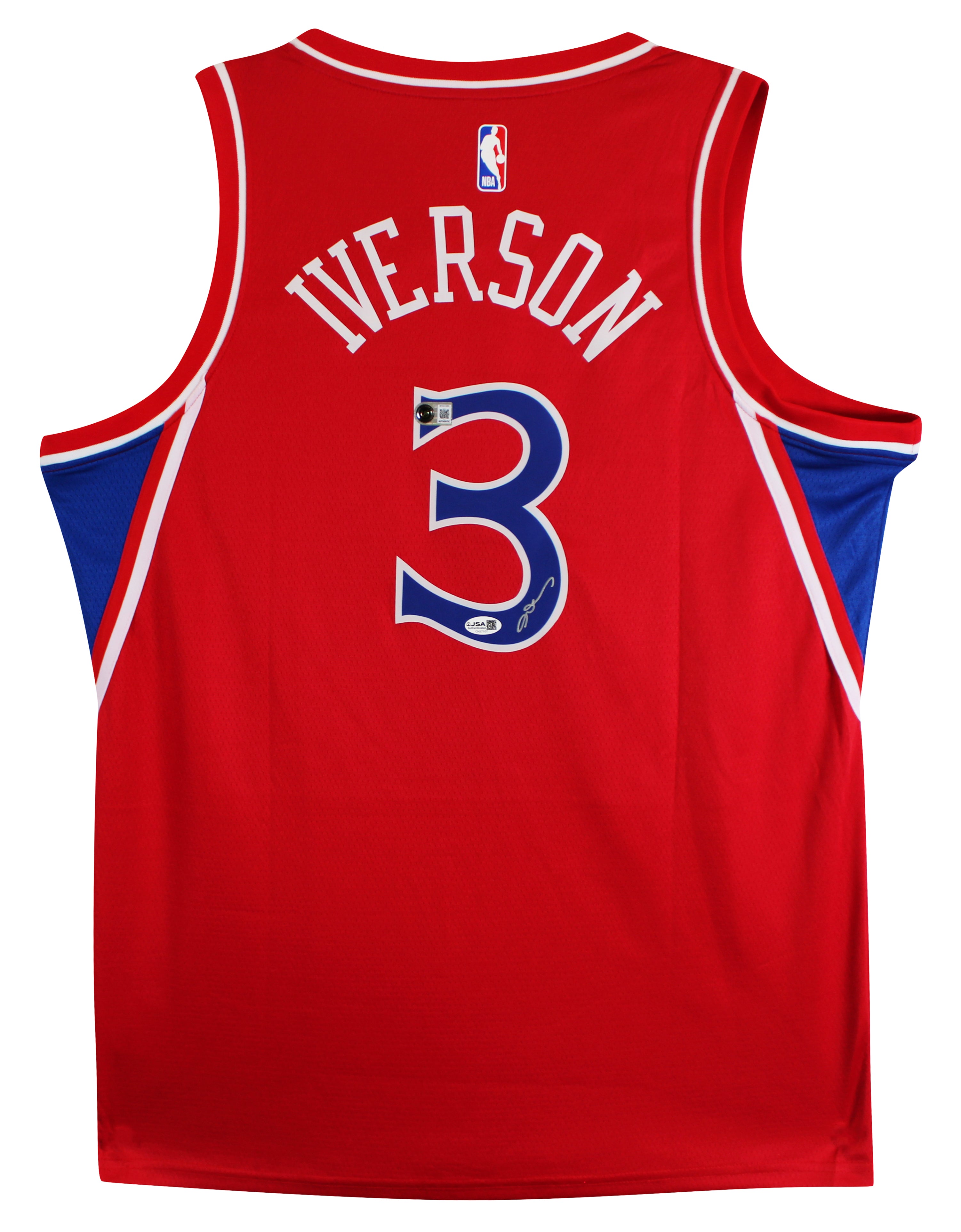 76ers Allen Iverson Signed Red Nike Jordan Swingman Jersey BAS #BY031283