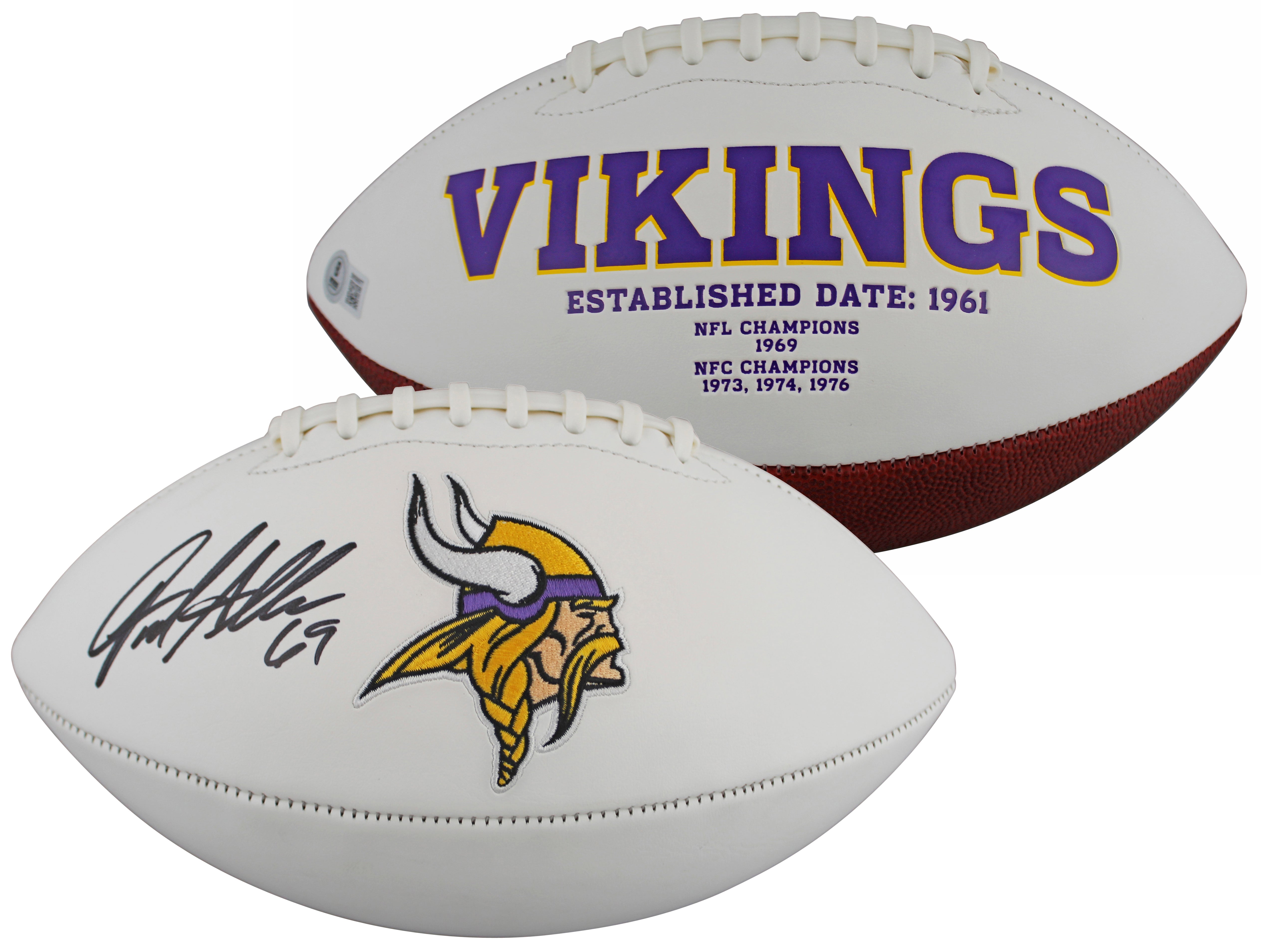 Vikings Jared Allen Authentic Signed White Panel Logo Football w/ Case BAS Wit