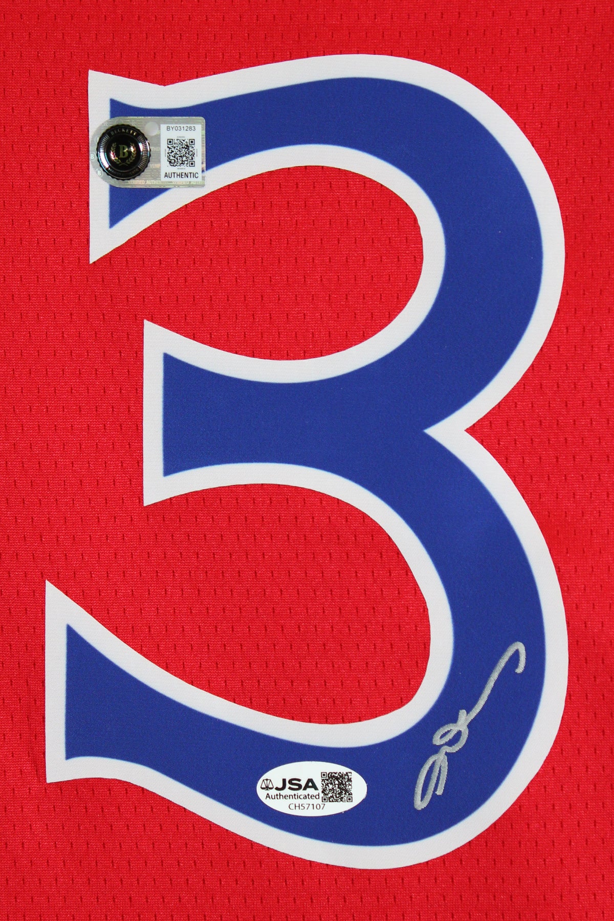 76ers Allen Iverson Signed Red Nike Jordan Swingman Jersey BAS #BY031283