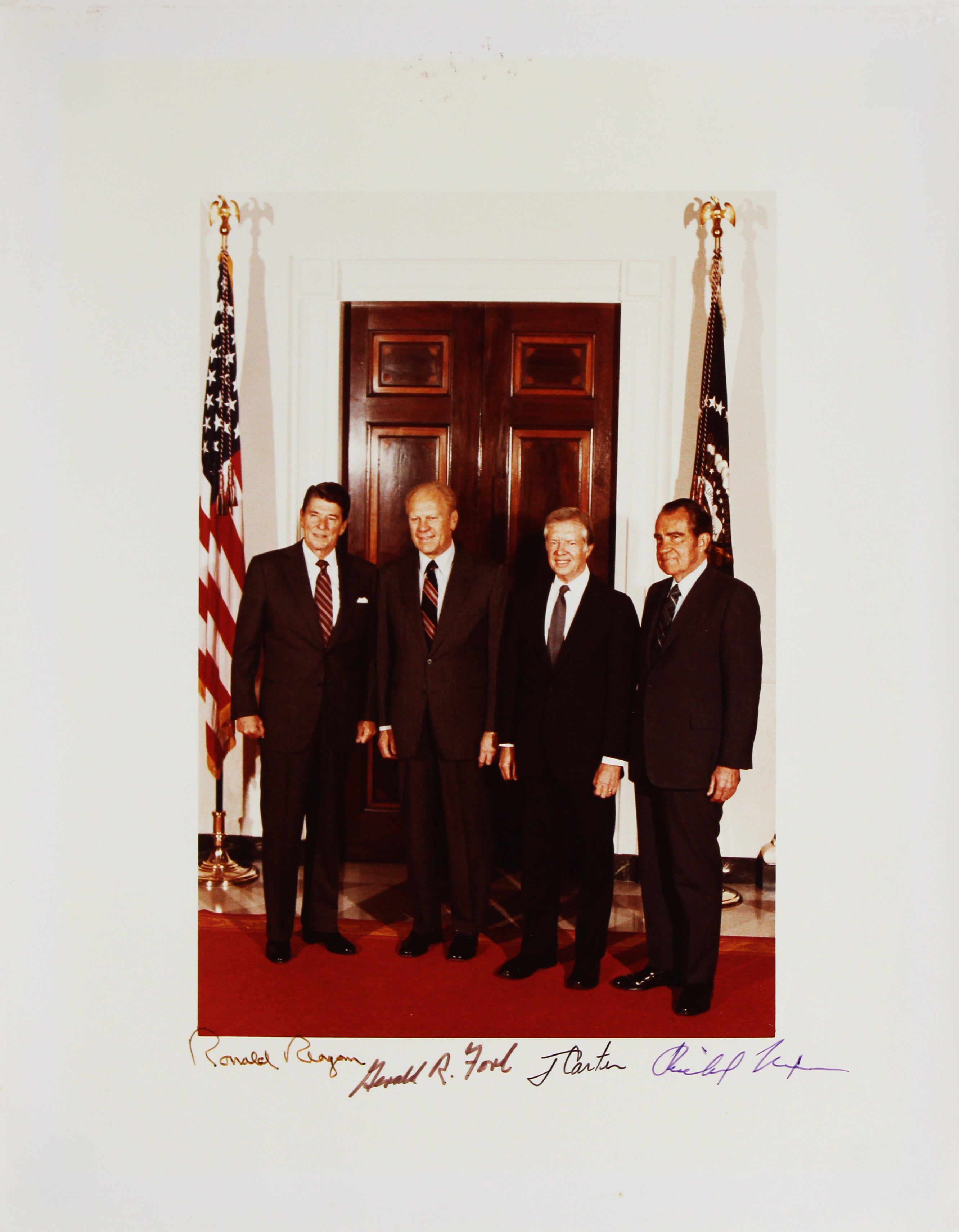 US Presidents (4) Reagan, Ford, Carter & Nixon Signed 11x14 Photo BAS #AE13548