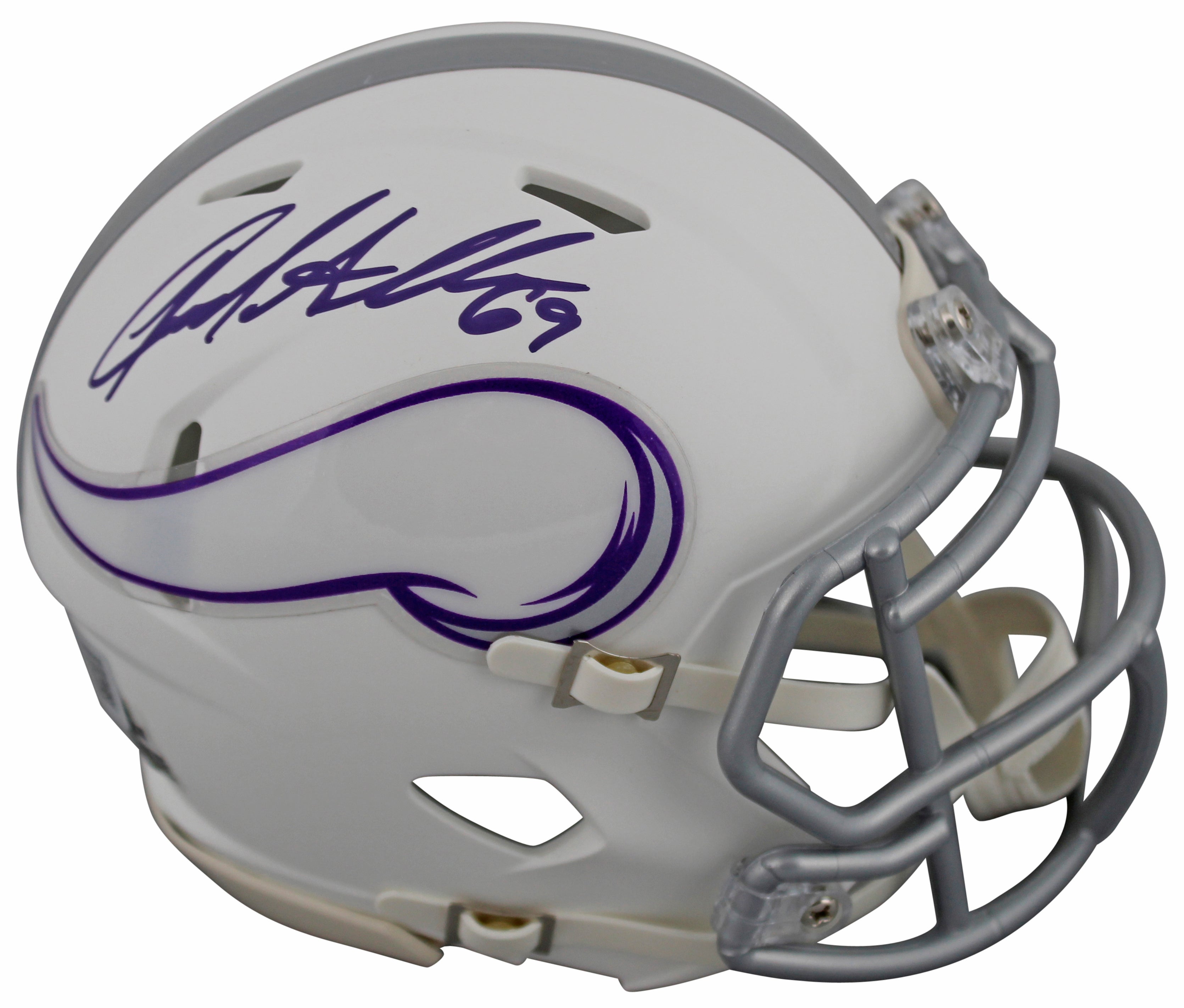 Vikings Jared Allen Signed 2024 On Field Alt Speed Mini Helmet W/ Case BAS Wit