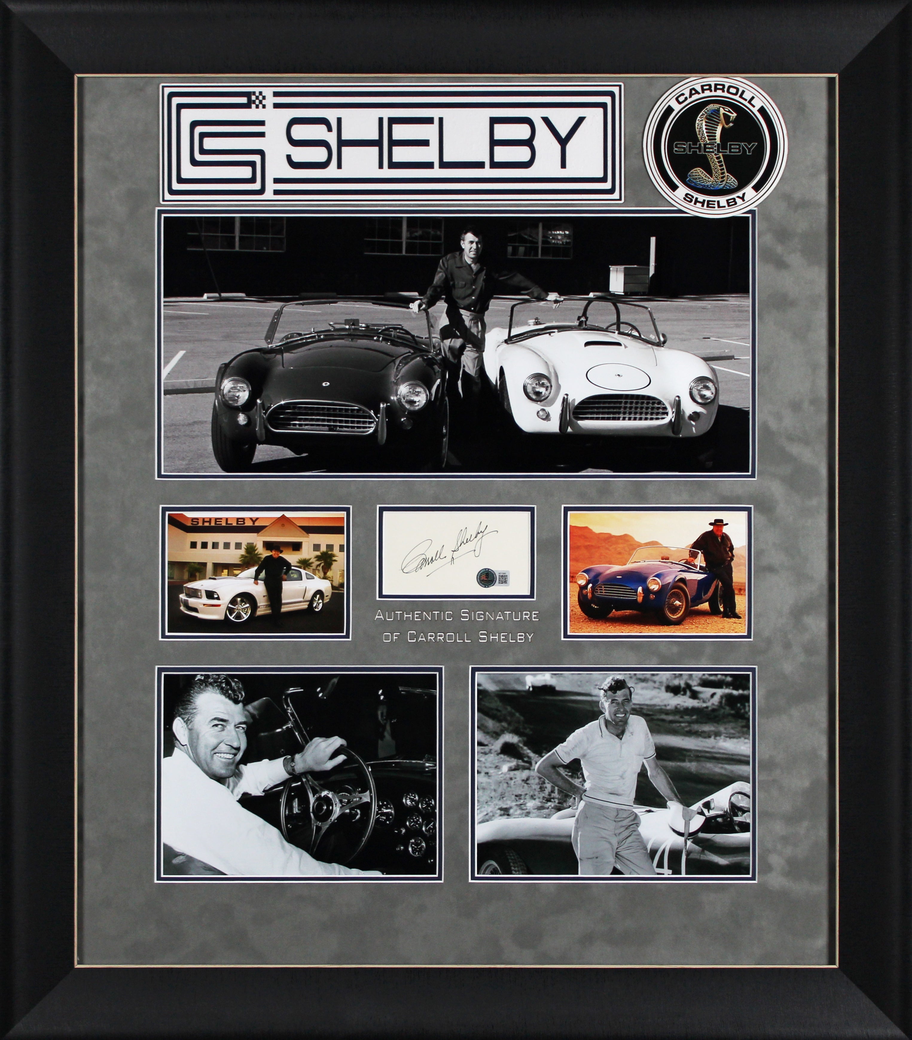Carroll Shelby Authentic Signed 3x6 Cut Signature Framed Display BAS #AE13393