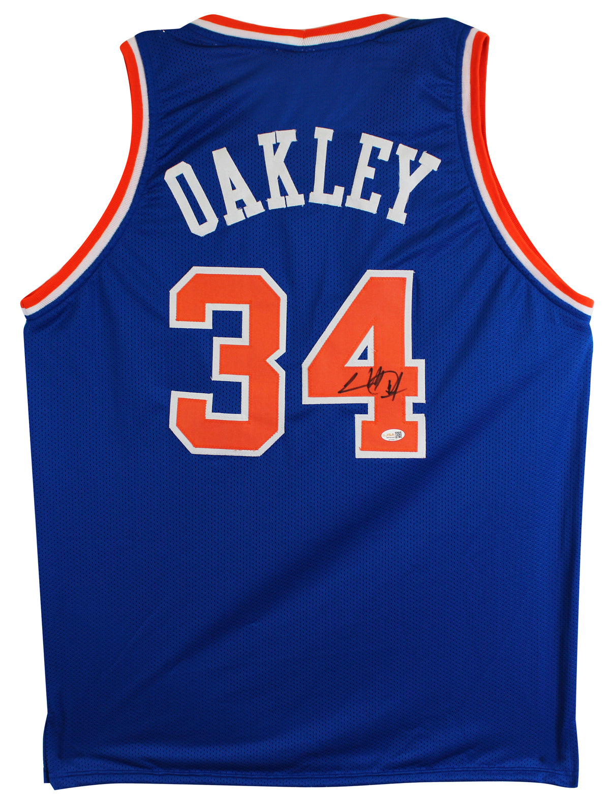 Charles Oakley Authentic Signed Blue Pro Style Jersey Autographed JSA Witness 2