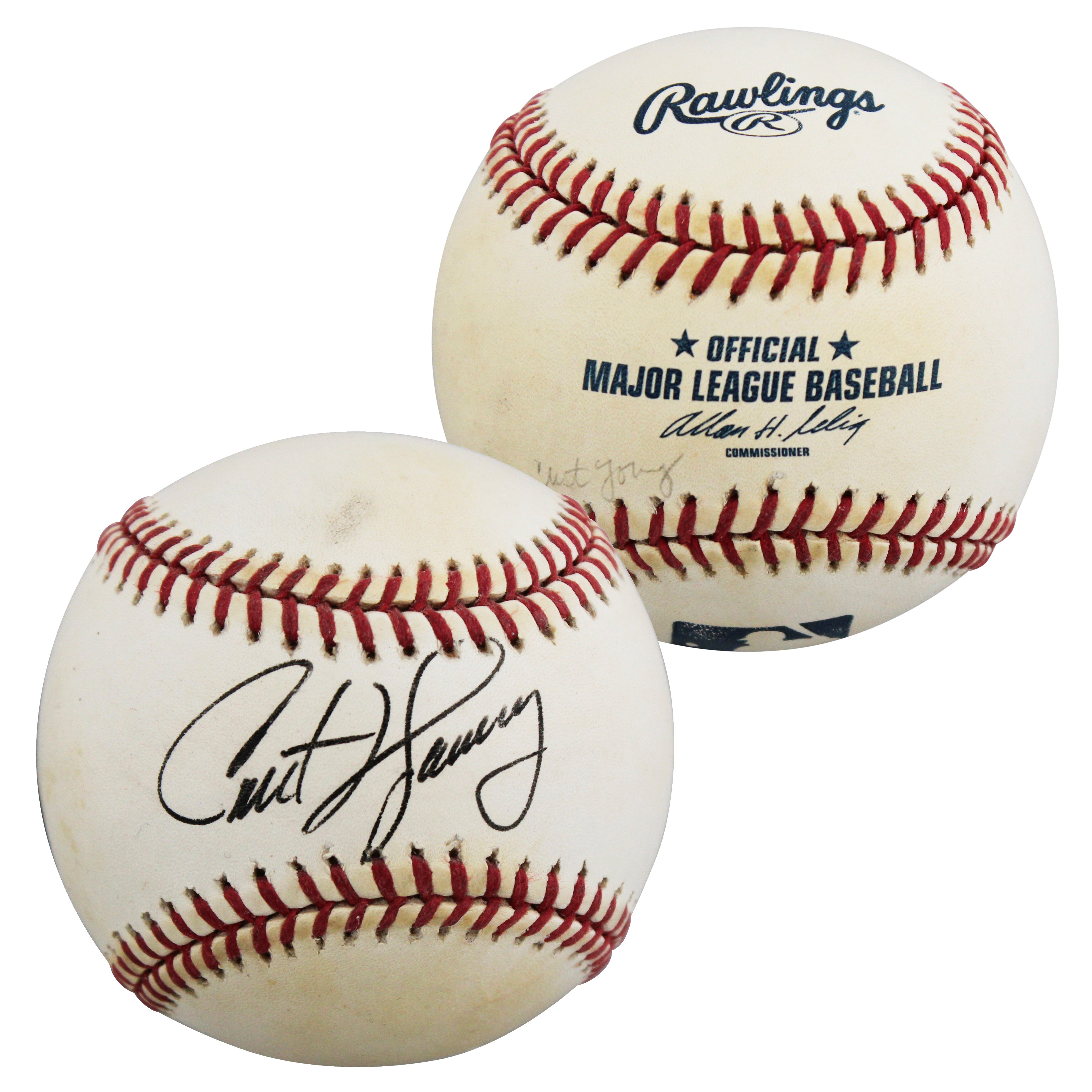 Athletics Curt Young Authentic Signed Allen Selig OML Baseball BAS #BU64324