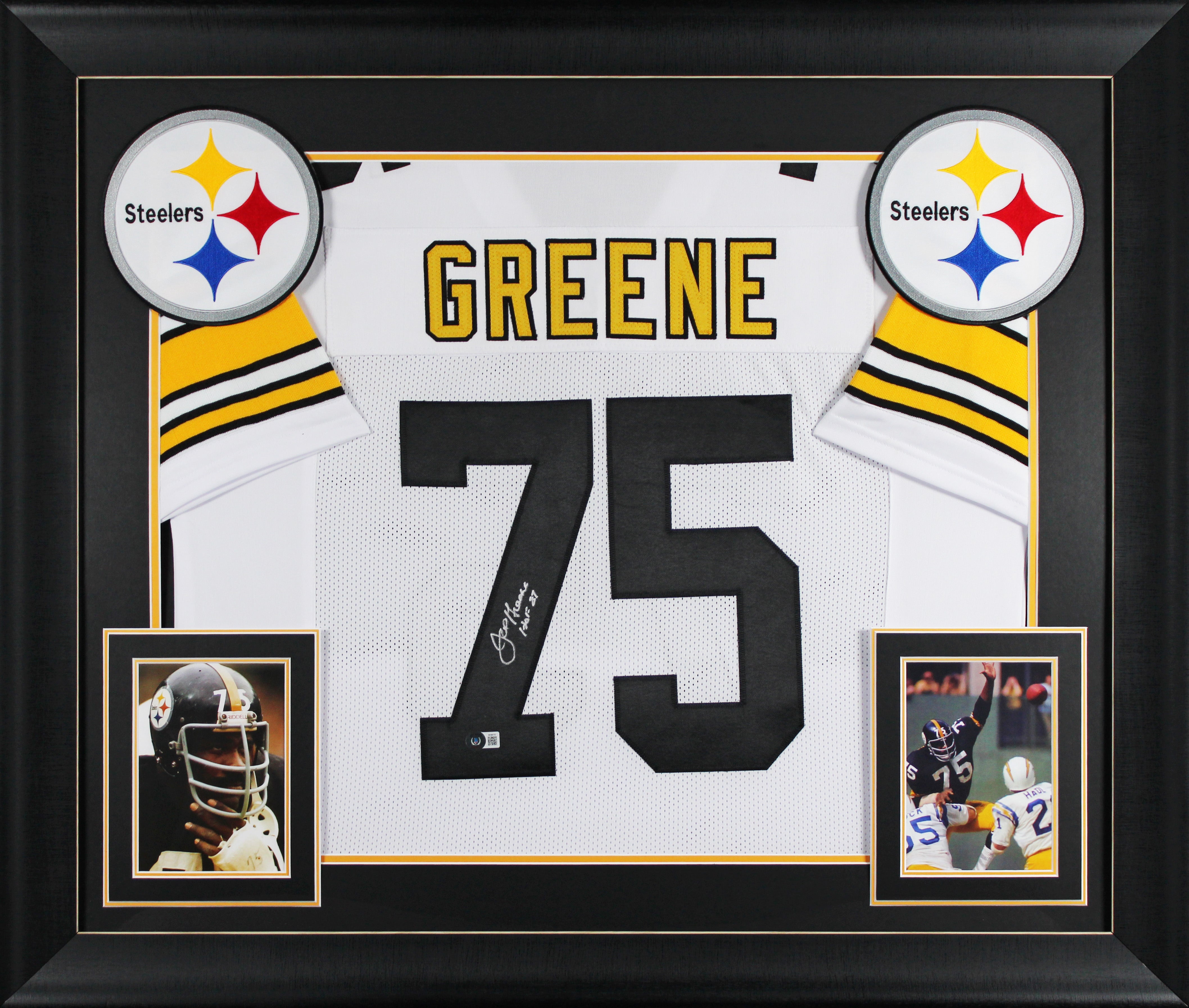 Joe Greene "HOF 87" Authentic Signed White Pro Style Framed Jersey BAS Witnessed
