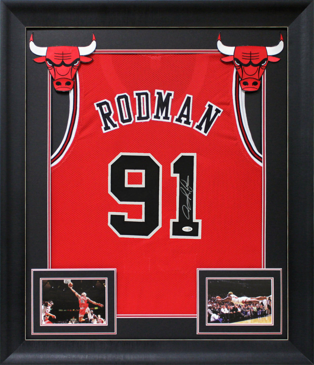 Dennis Rodman Authentic Signed Red Pro Style Framed Jersey JSA Witness