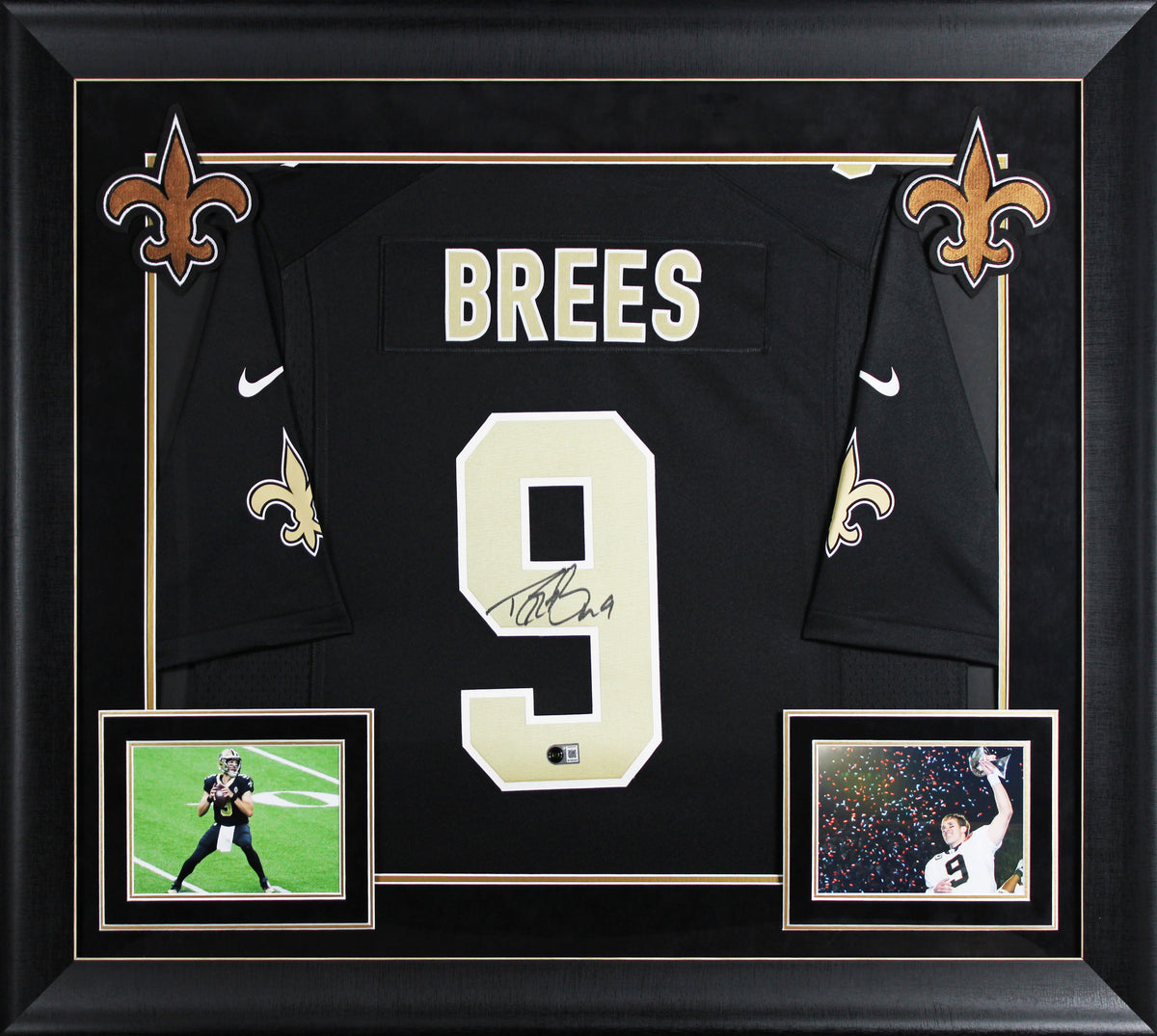 Saints Drew Brees Signed Black Nike Limited Framed Jersey BAS Witnessed