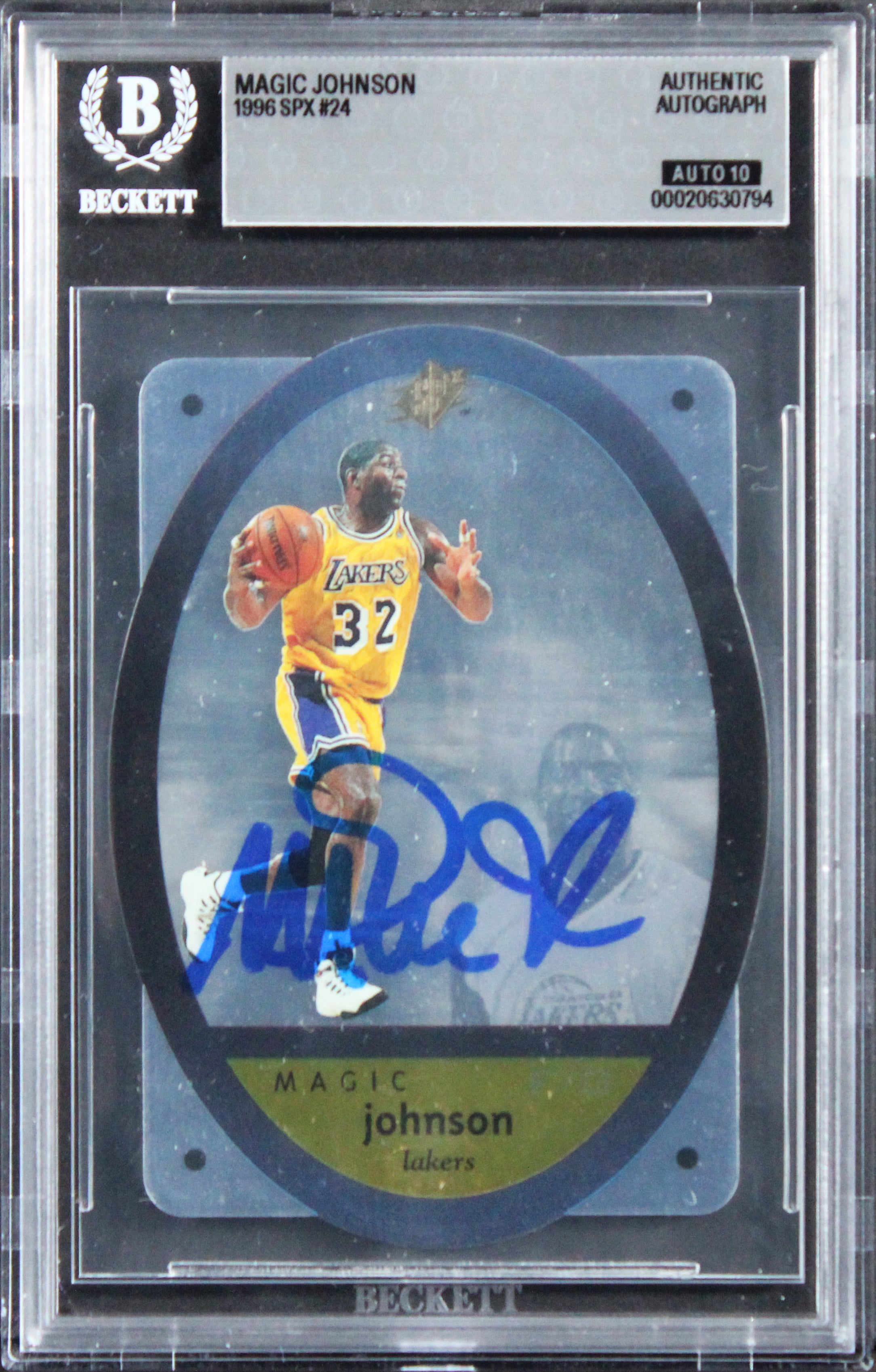Lakers Magic Johnson Signed 1996 SPX #24 Card Auto Grade Gem Mint 10! BAS Slab