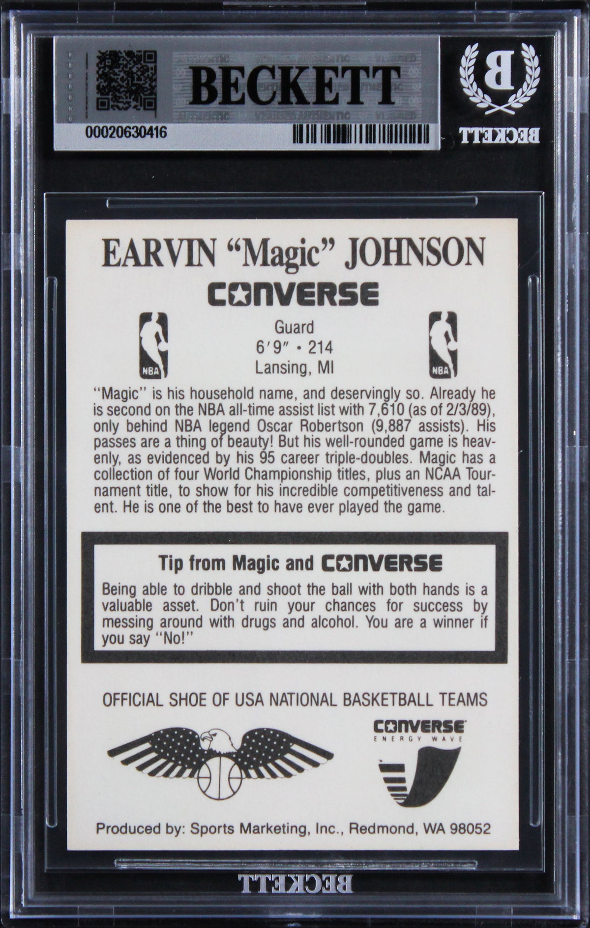Lakers Magic Johnson Signed 1989 Converse #9 Card Auto Grade GM 10! BAS Slabbed