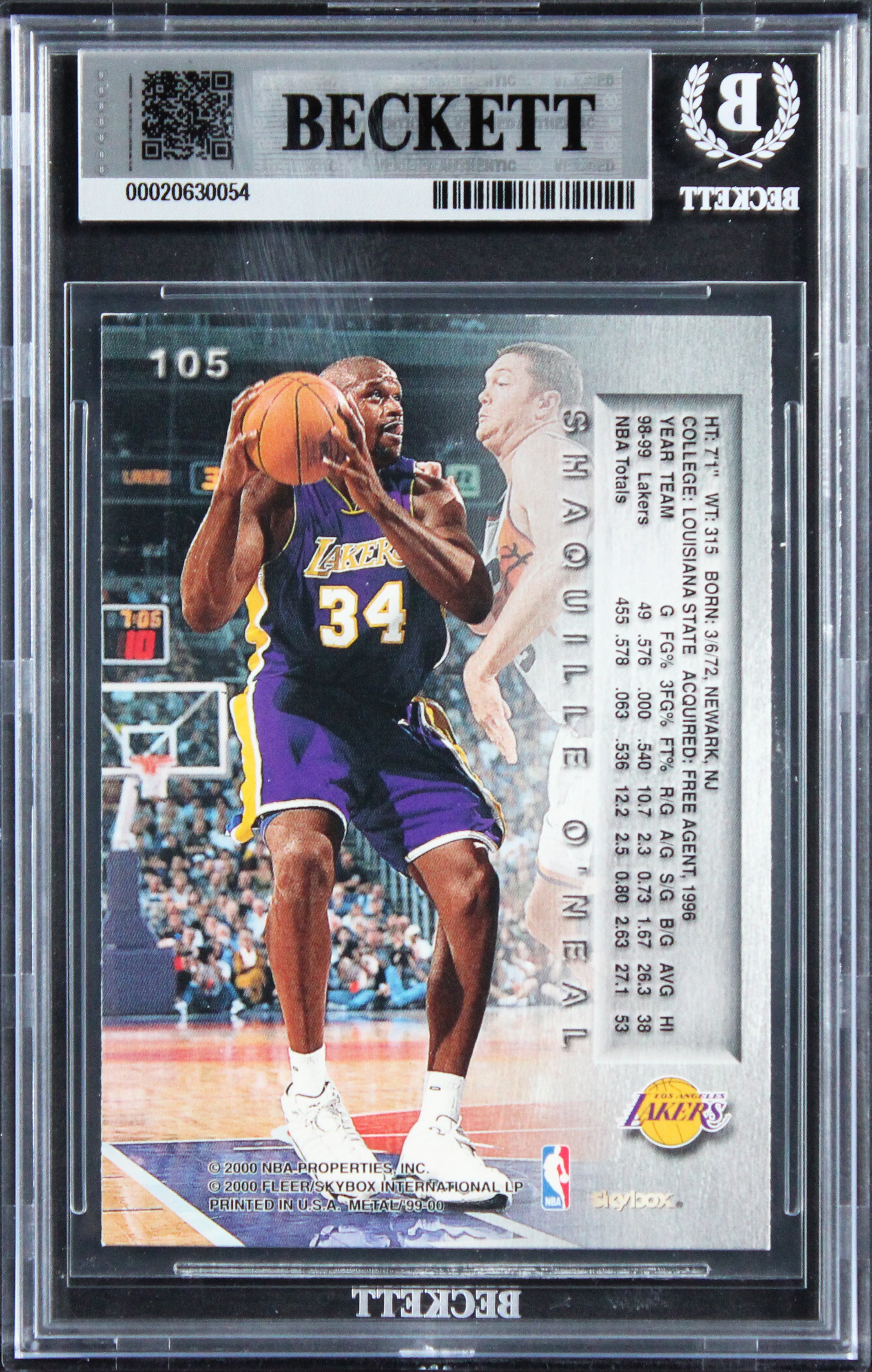 Lakers Shaquille O'Neal Signed 1999 Metal #105 Card Auto Grade 10! BAS Slabbed