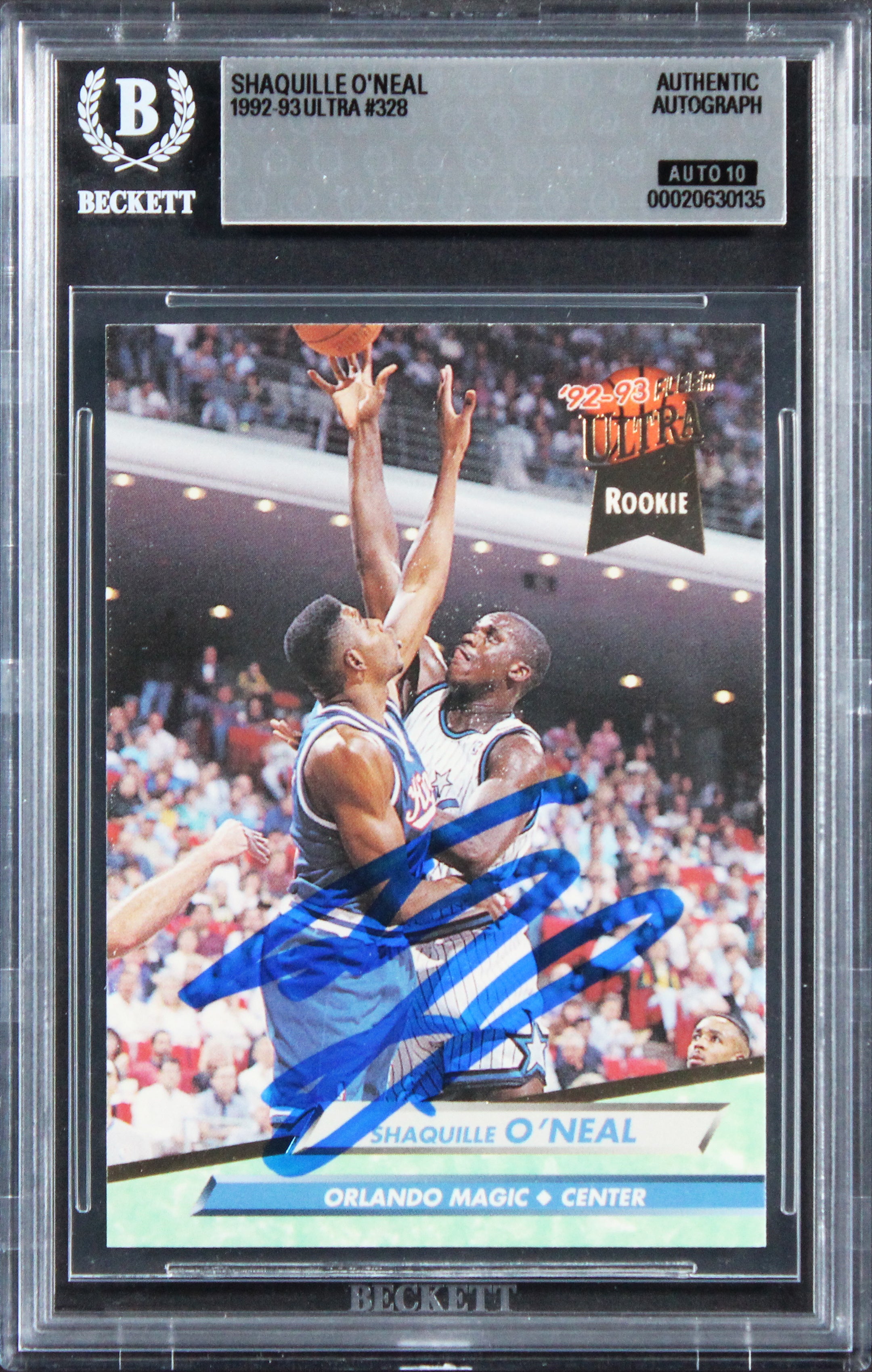 Magic Shaquille O'Neal Signed 1992 Ultra #328 Rookie Card Auto 10! BAS Slabbed