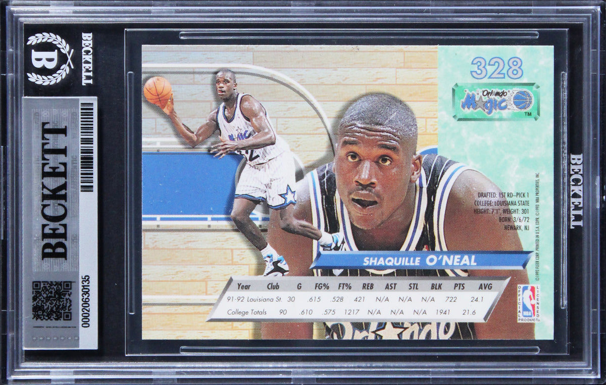 Magic Shaquille O'Neal Signed 1992 Ultra #328 Rookie Card Auto 10! BAS Slabbed