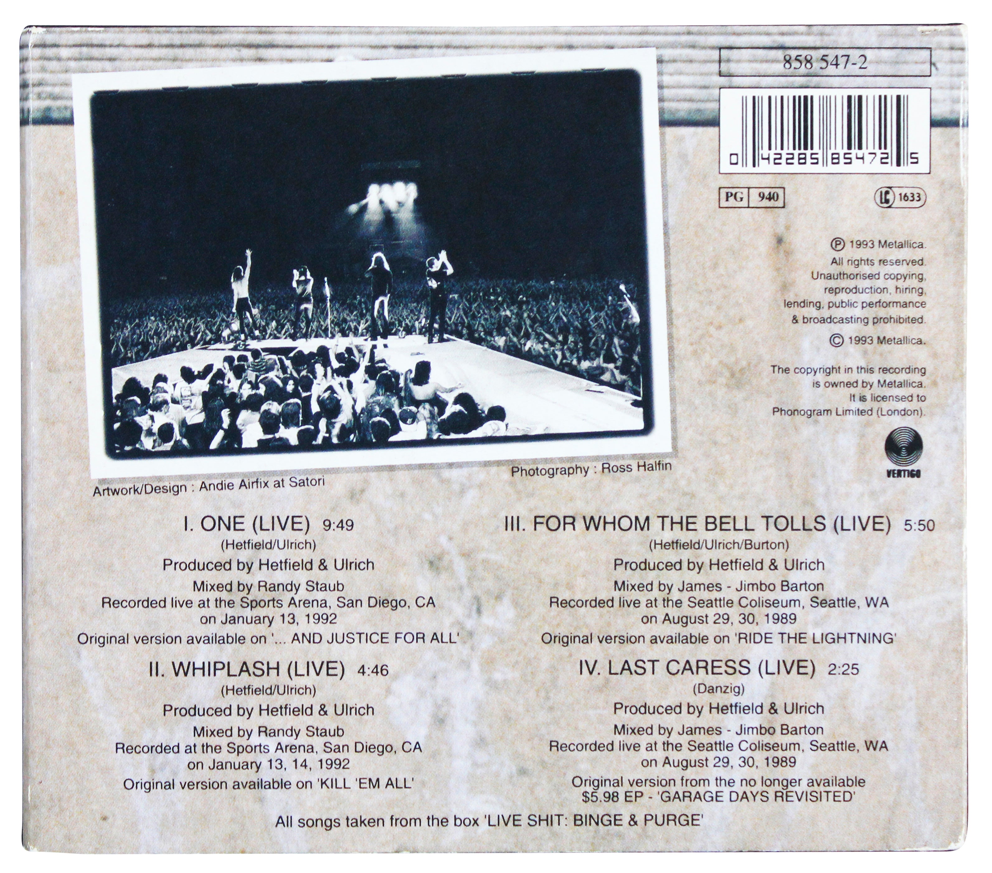 Metallica (4) Hetfield, Ulrich, Hammett & Newsted Signed One CD Box BAS #AE25550