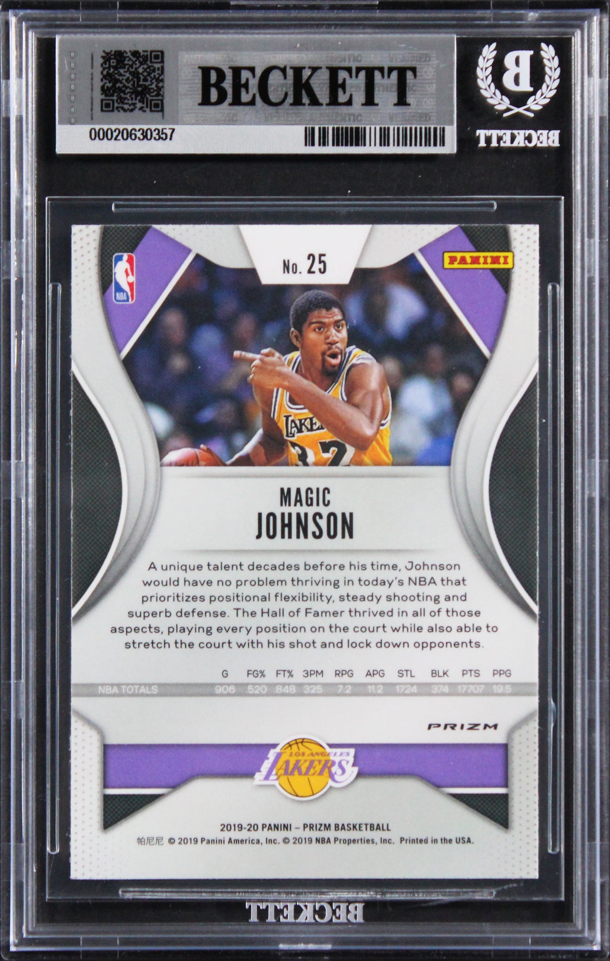 Magic Johnson Signed 2019 Panini Prizm Ruby Wave #25 Card Auto 10! BAS Slabbed