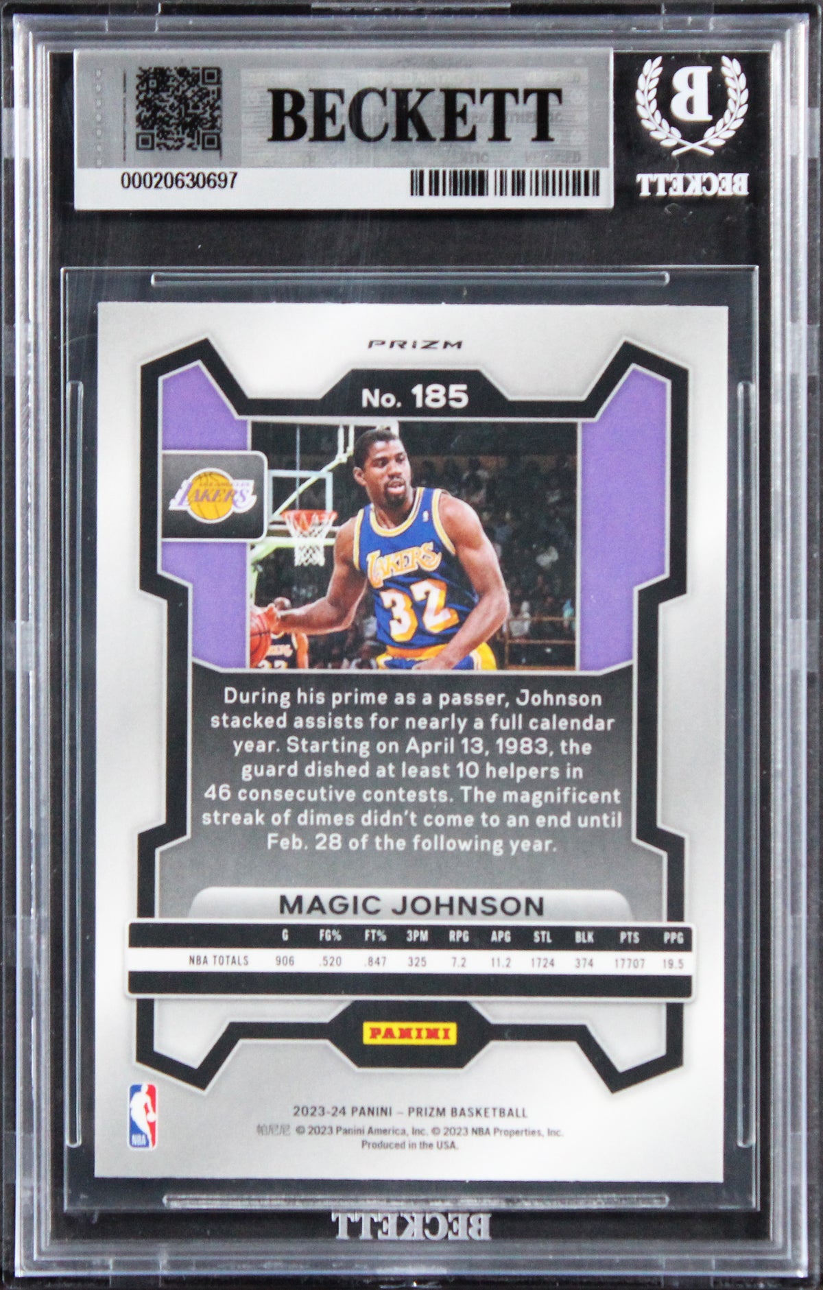 Lakers Magic Johnson Signed 2023 Panini Prizm Hyper #185 Card Auto 10! BAS Slab