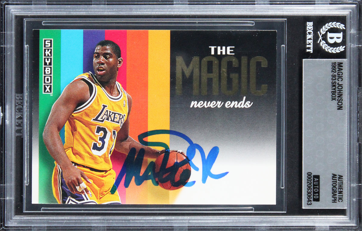 Lakers Magic Johnson Signed 1992 Skybox Card Auto Grade Gem Mint 10! BAS Slabbed