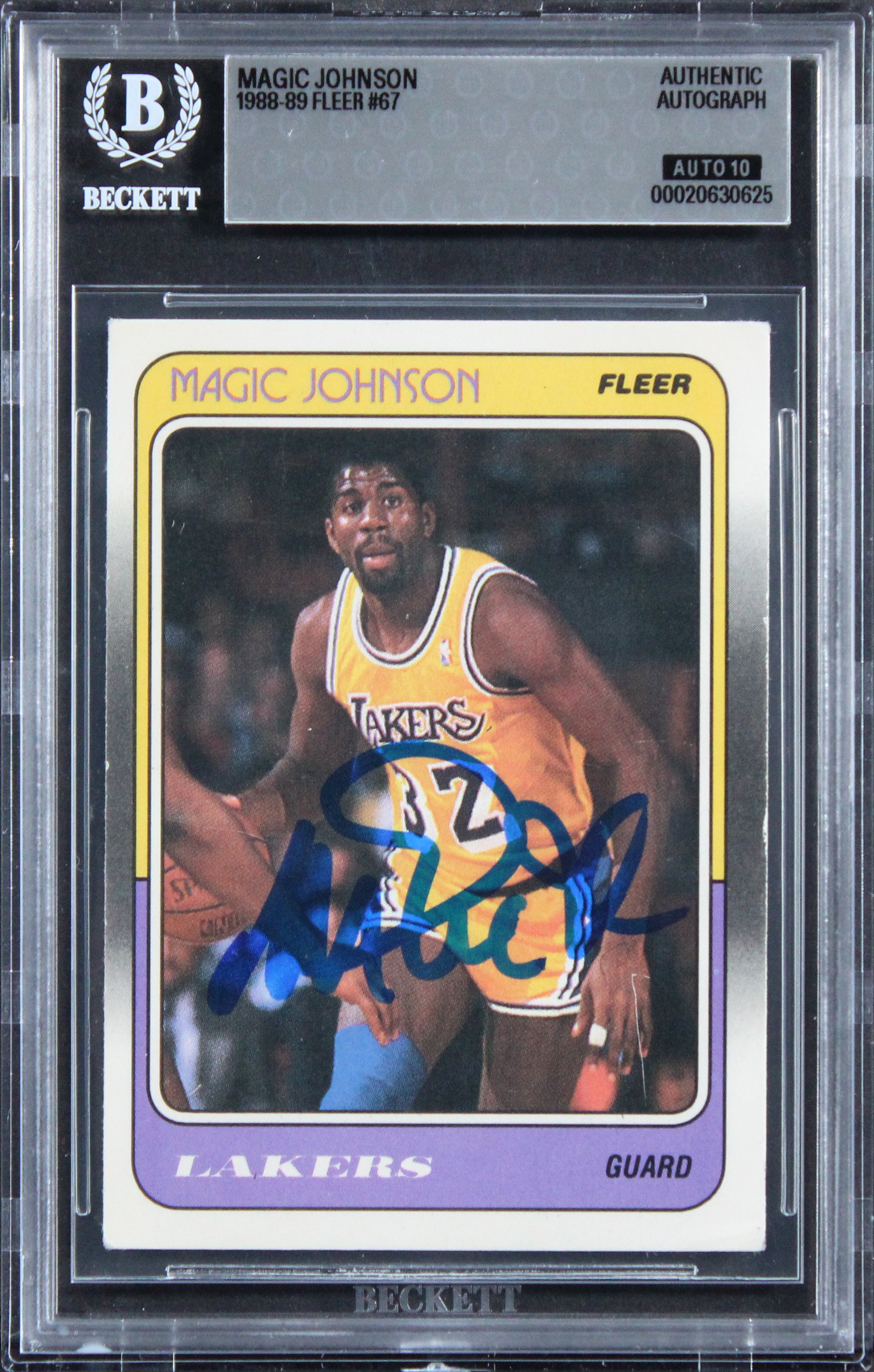 Lakers Magic Johnson Signed 1988 Fleer #67 Card Auto Grade GM 10! BAS Slabbed