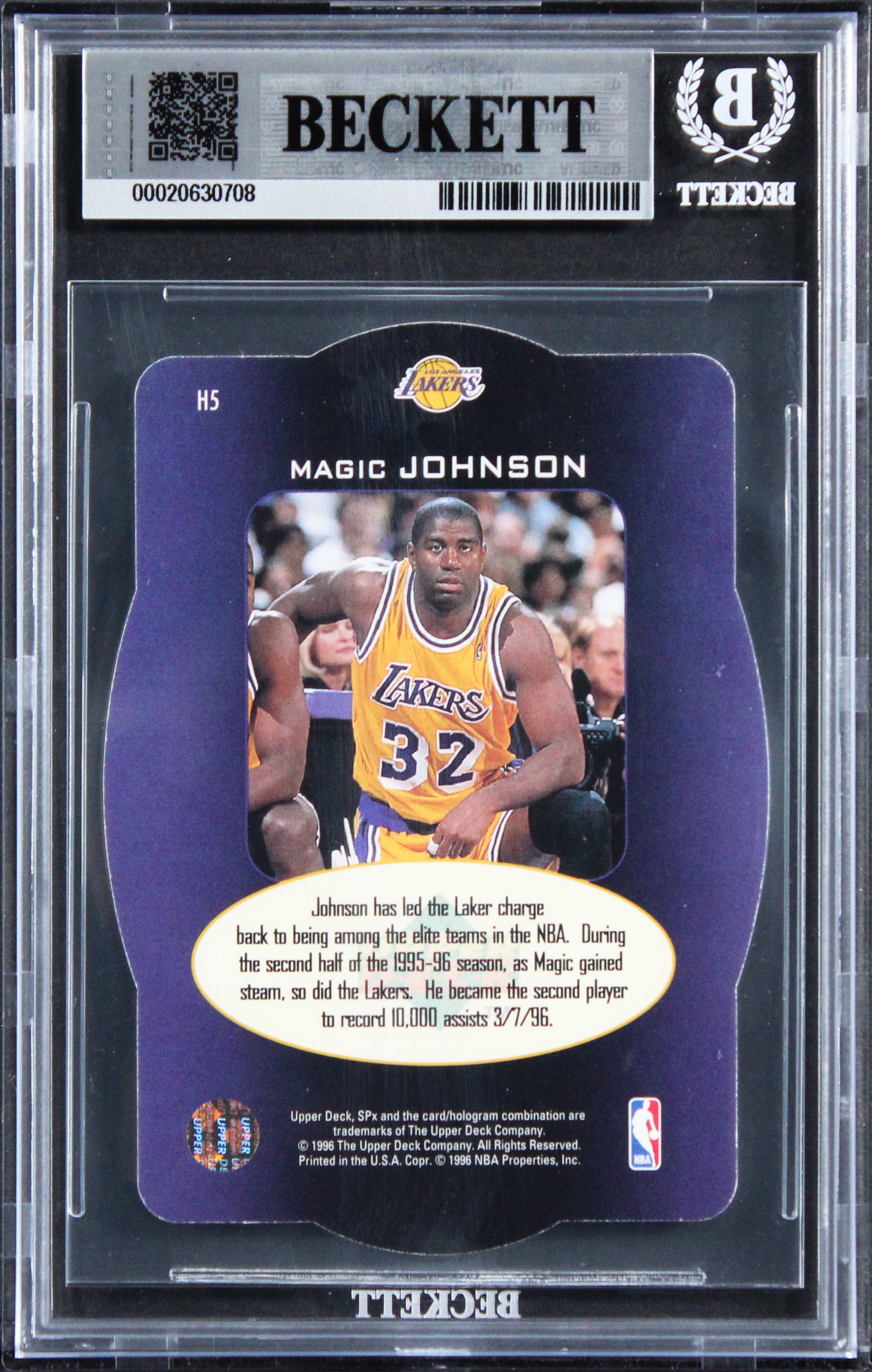 Lakers Magic Johnson Signed 1996 SPX Holoview Heroes #H5 Card Auto 10! BAS Slab