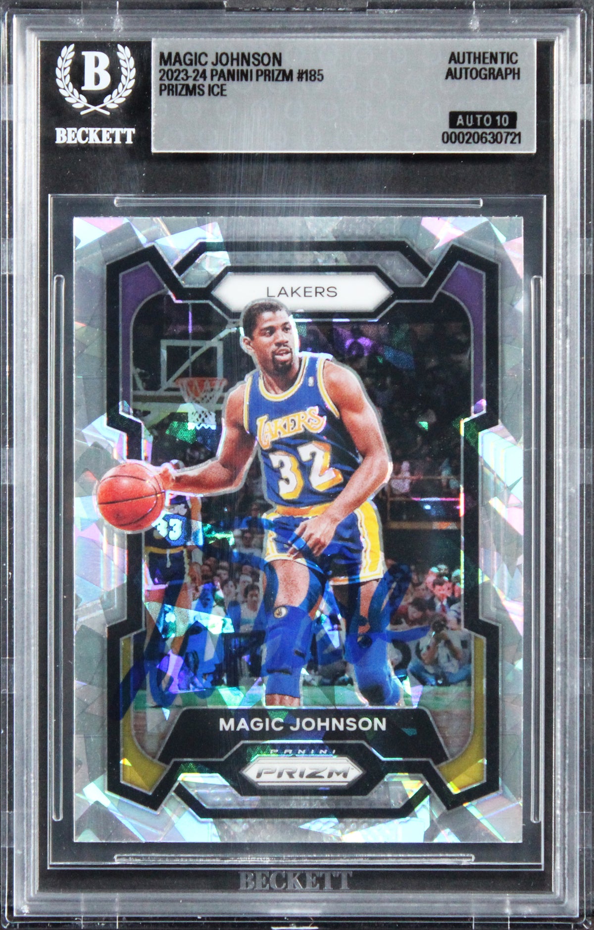 Lakers Magic Johnson Signed 2023 Panini Prizm Ice #185 Card Auto 10! BAS Slabbed