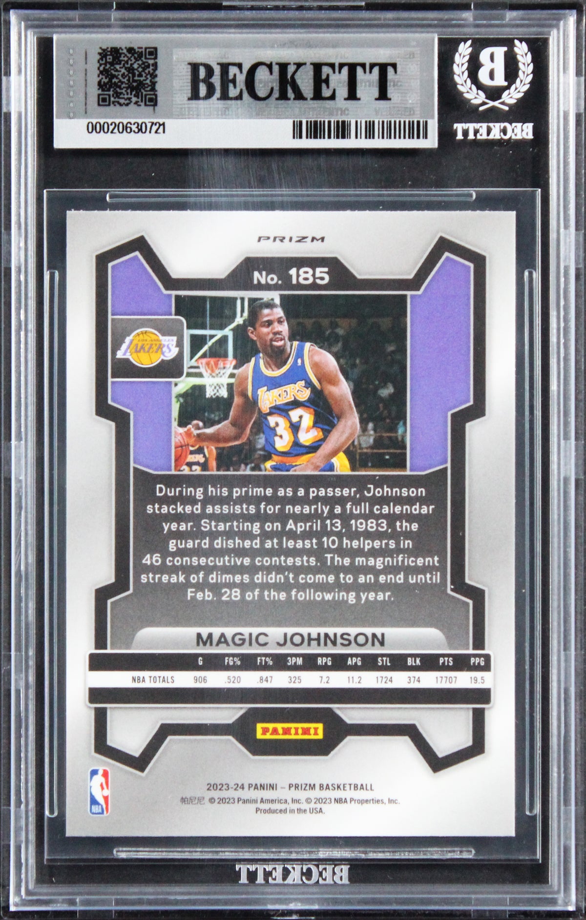 Lakers Magic Johnson Signed 2023 Panini Prizm Ice #185 Card Auto 10! BAS Slabbed