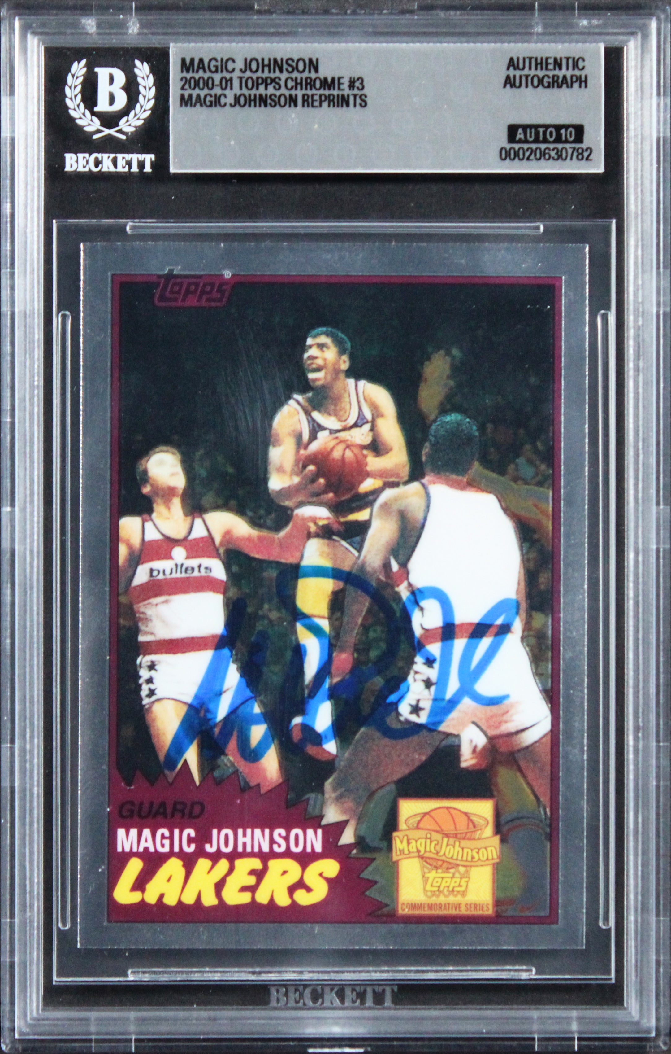 Lakers Magic Johnson Signed 2000 Topps Chrome Reprints #3 Card Auto 10! BAS Slab