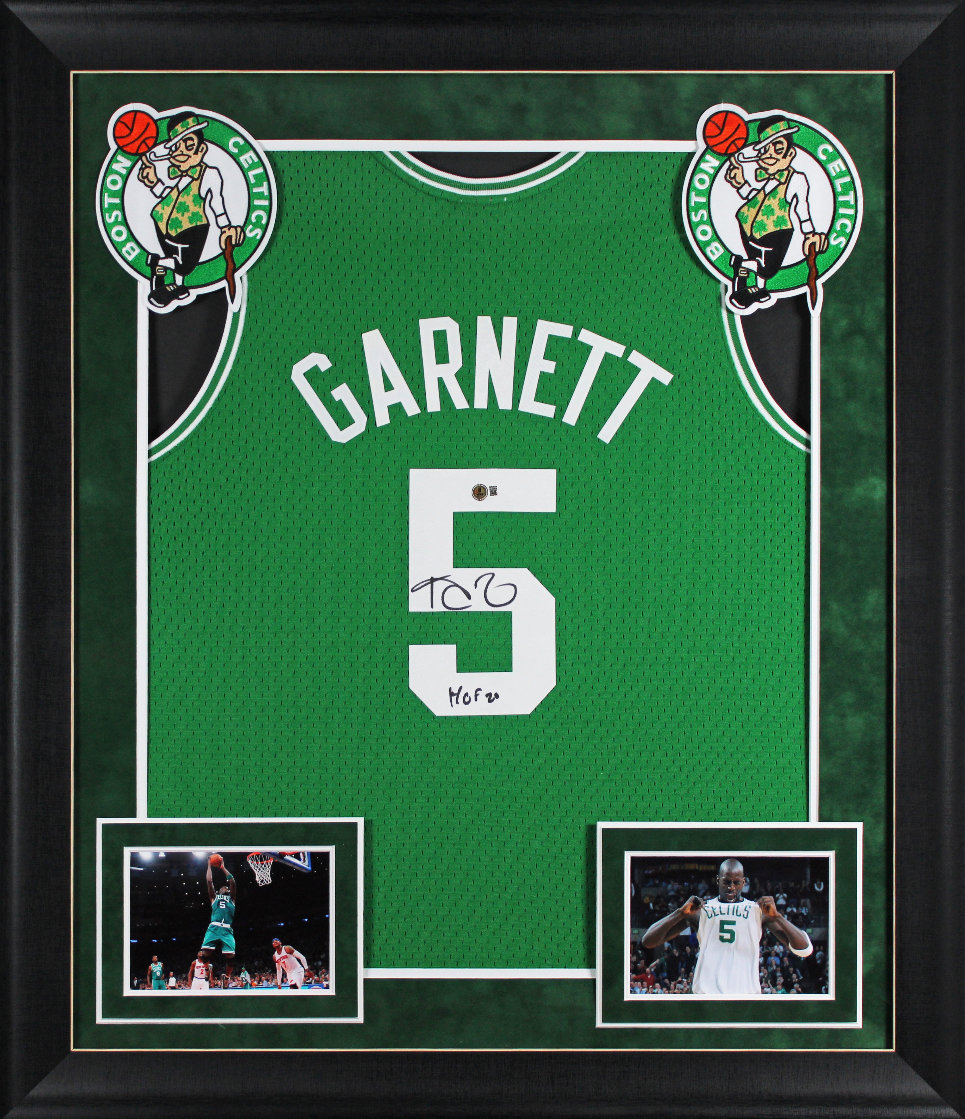 Celtics Kevin Garnett "HOF 20" Signed Green M&N HWC Swingman Framed Jersey BAS W