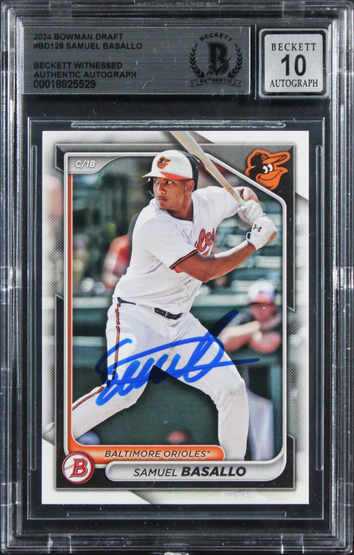 Orioles Samuel Basallo Signed 2024 Bowman Draft #BD128 Card Auto 10! BAS Slabbed