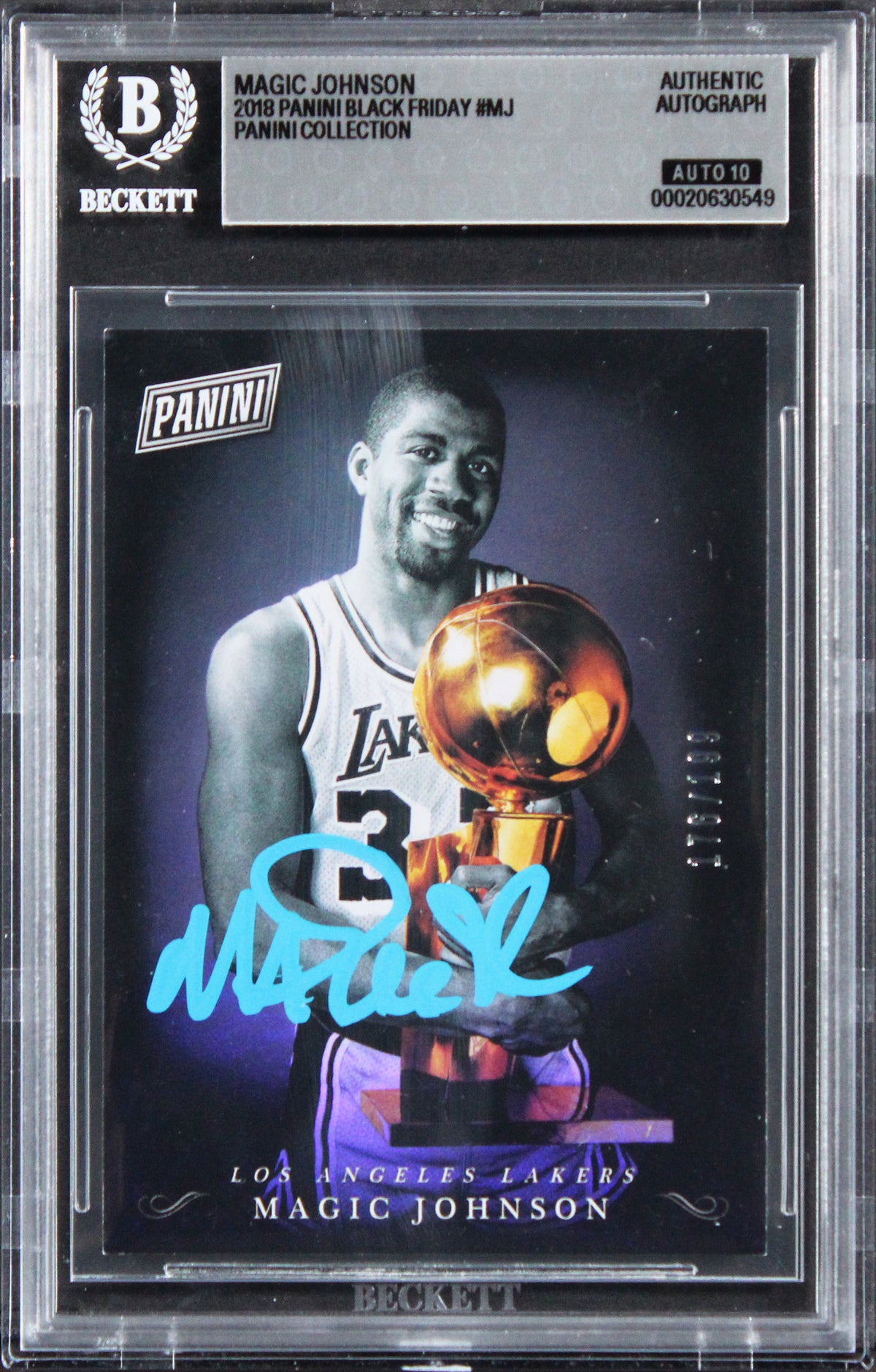 Magic Johnson Signed 2018 Panini Black Friday #MJ 176/199 Card Auto 10! BAS Slab