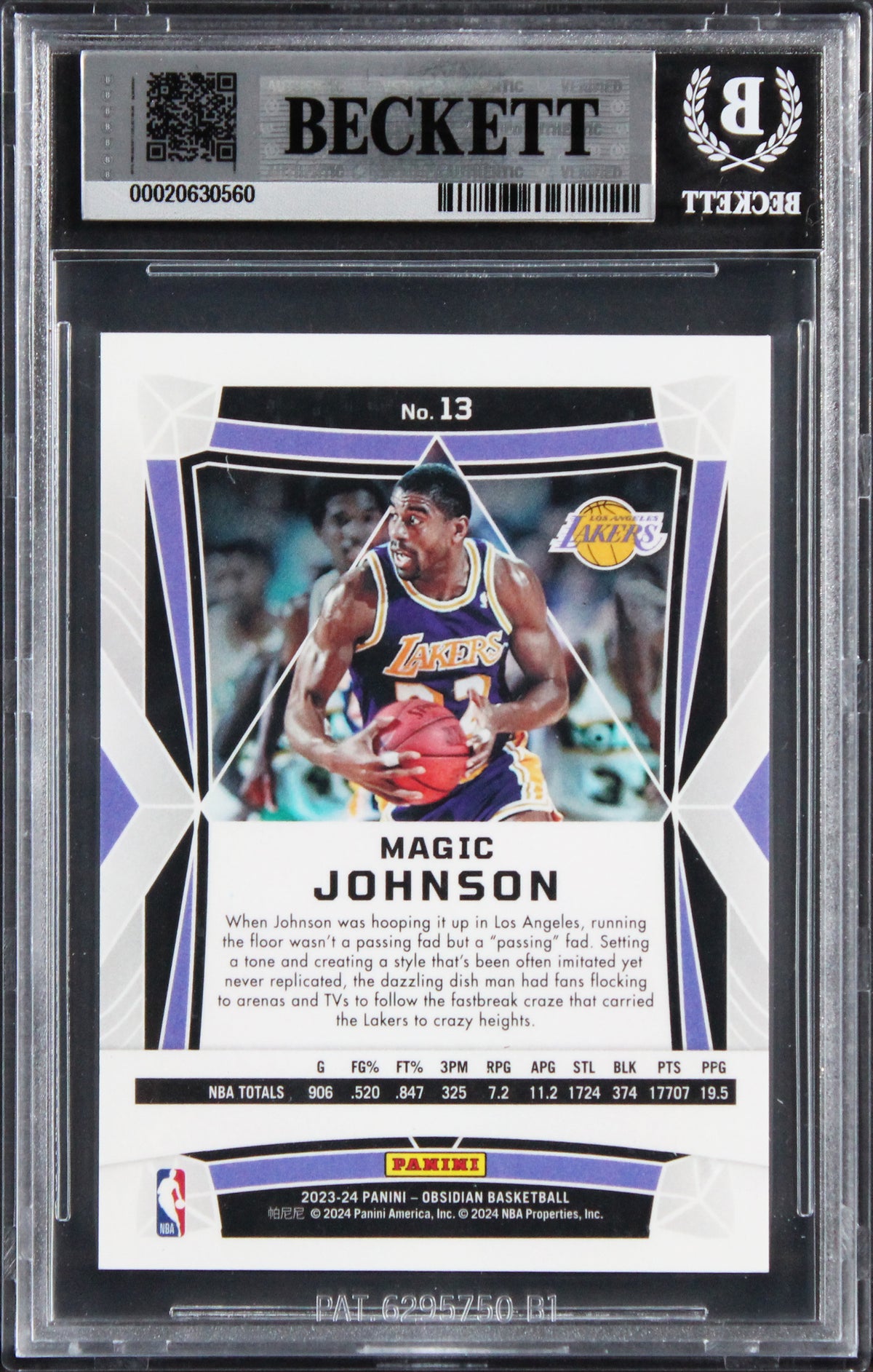 Lakers Magic Johnson Signed 2023 Panini Obsidian #13 Card Auto 10! BAS Slabbed