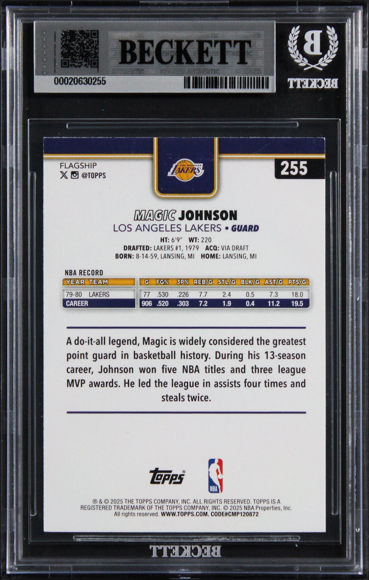 Magic Johnson Signed 2025 Topps Rainbow Foilboard #255 Card Auto 10! BAS Slabbed