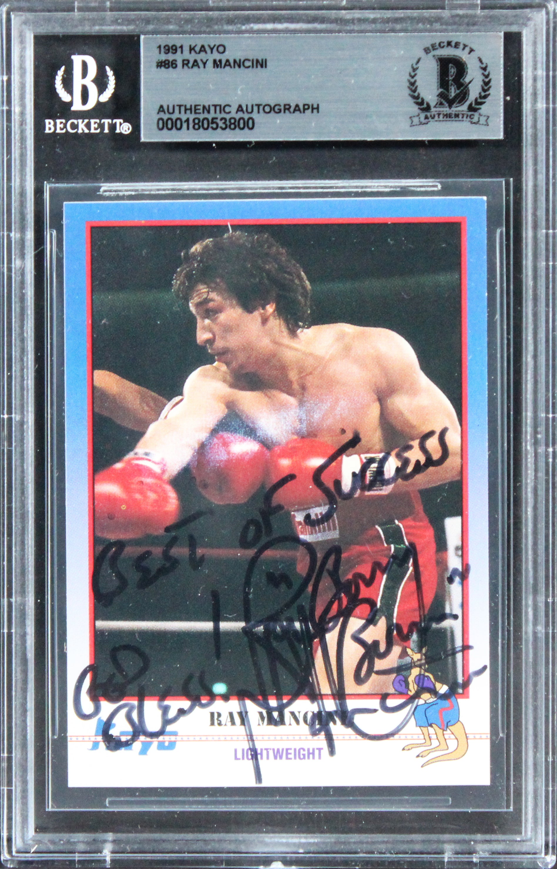 Ray Mancini "3x Insc" Authentic Signed 1991 Kayo #86 Card BAS Slabbed 1