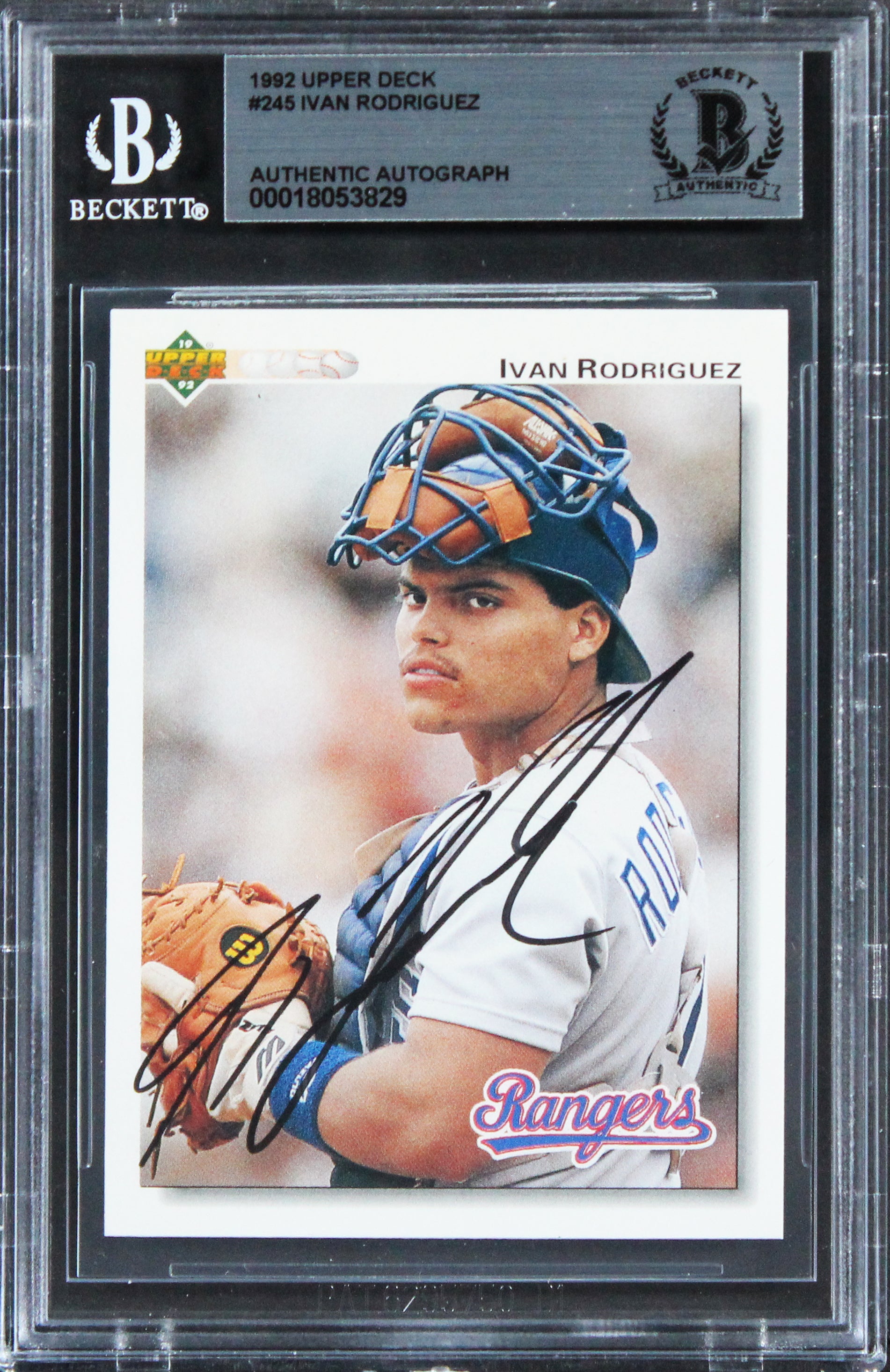 Rangers Ivan Rodriguez Authentic Signed 1992 Upper Deck #245 Card BAS Slabbed