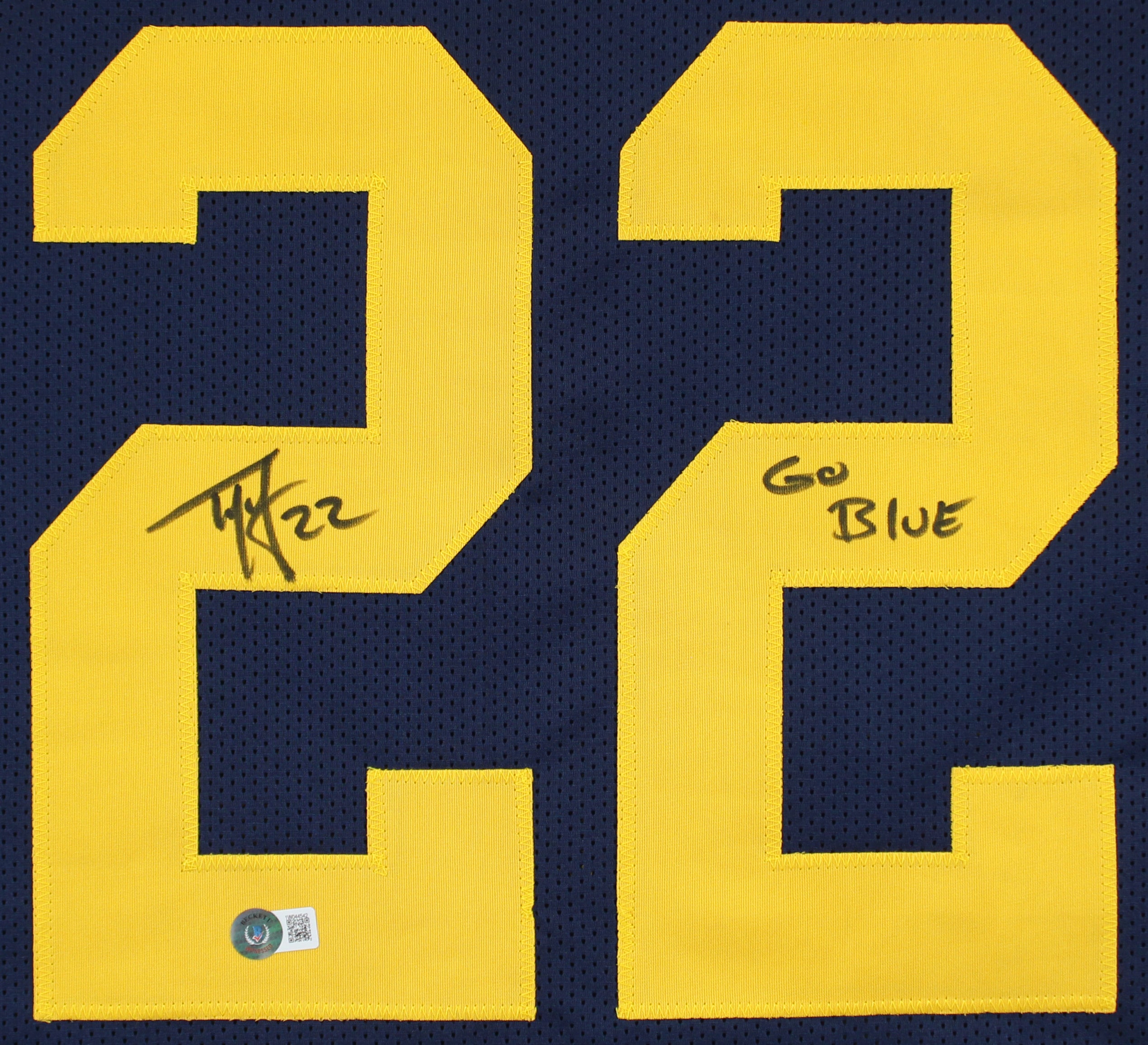 Michigan Ty Law "Go Blue" Signed Navy Blue Pro Style Framed Jersey BAS Witnessed