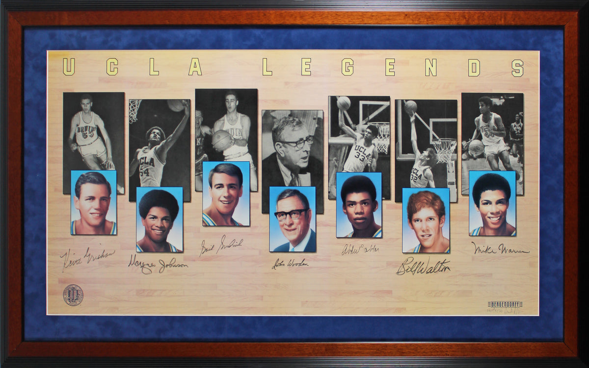 UCLA (7) Wooden, Abdul-Jabbar, Walton, Goodrich Signed Framed 18x36 Photo BAS