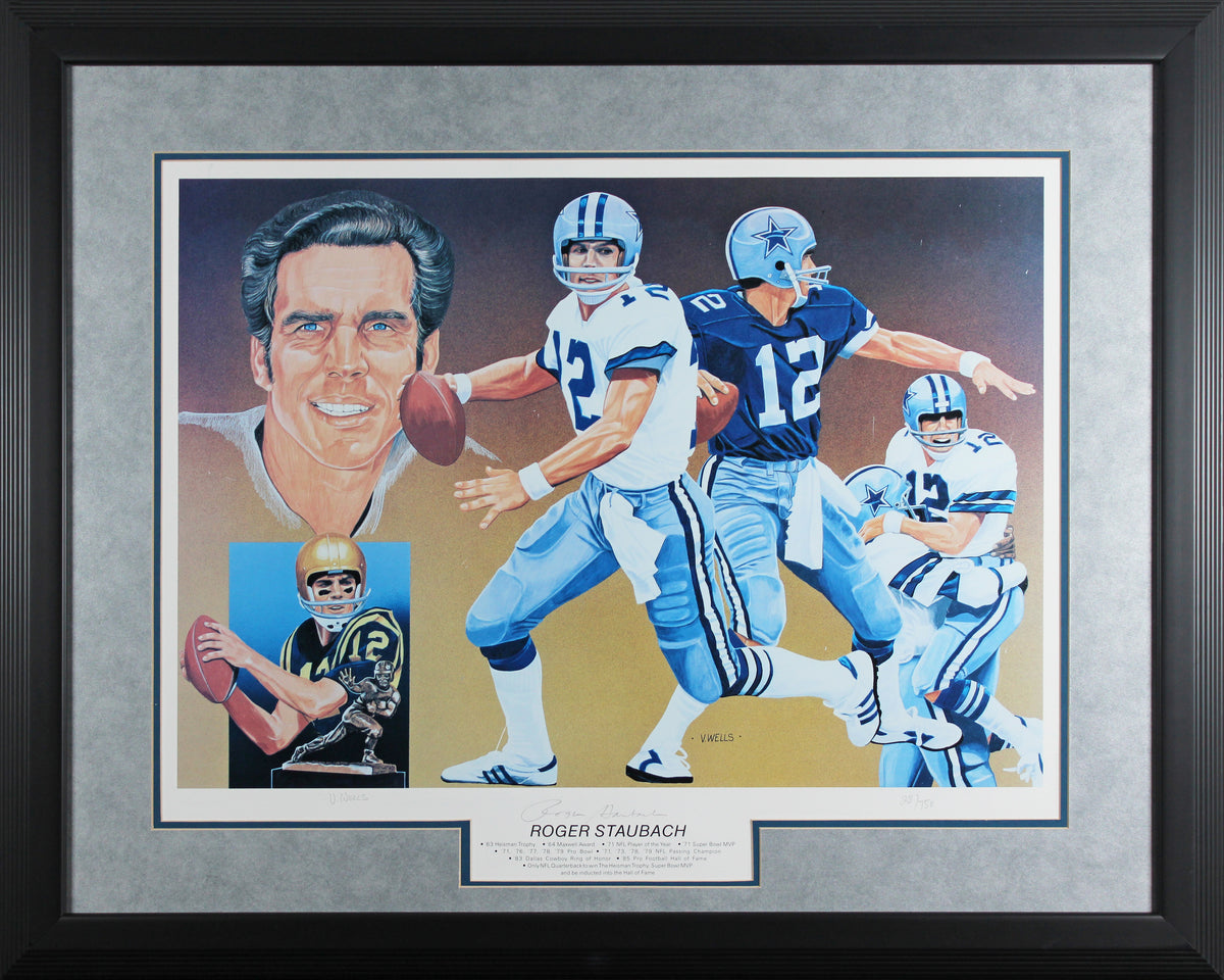 Cowboys Roger Staubach Signed & Framed 18x25 Lithograph LE #28/750 BAS #AG010162