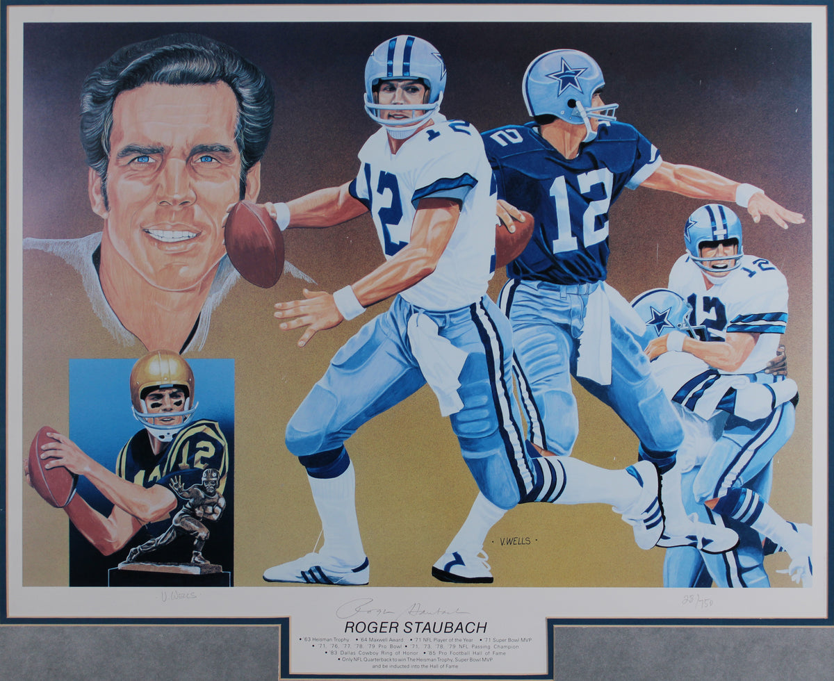 Cowboys Roger Staubach Signed & Framed 18x25 Lithograph LE #28/750 BAS #AG010162