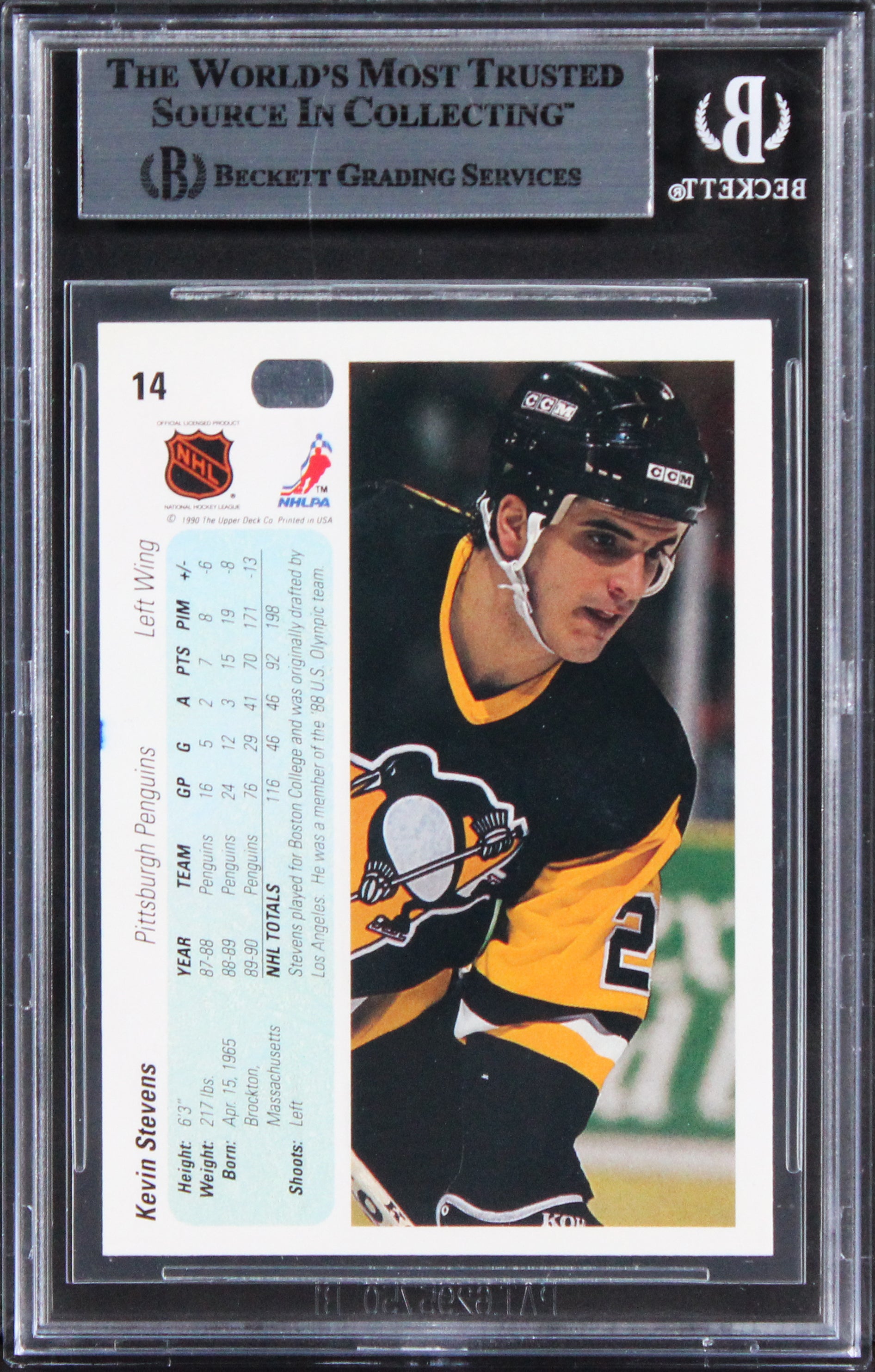 Penguins Kevin Stevens Authentic Signed 1990 Upper Deck #14 Card BAS Slabbed
