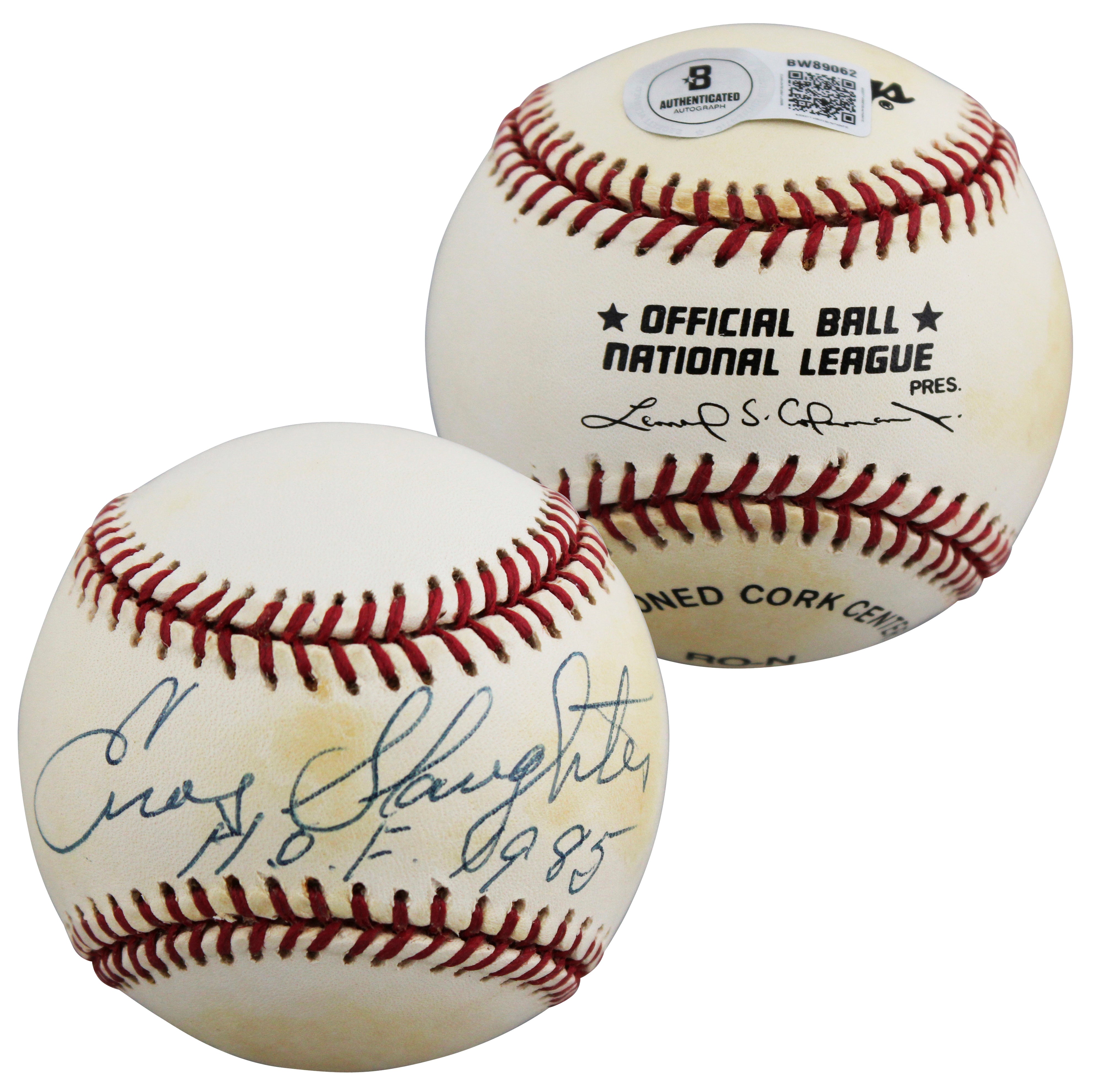 Cardinals Enos Slaughter "HOF 1985" Signed Coleman ONL Baseball BAS #BW89062