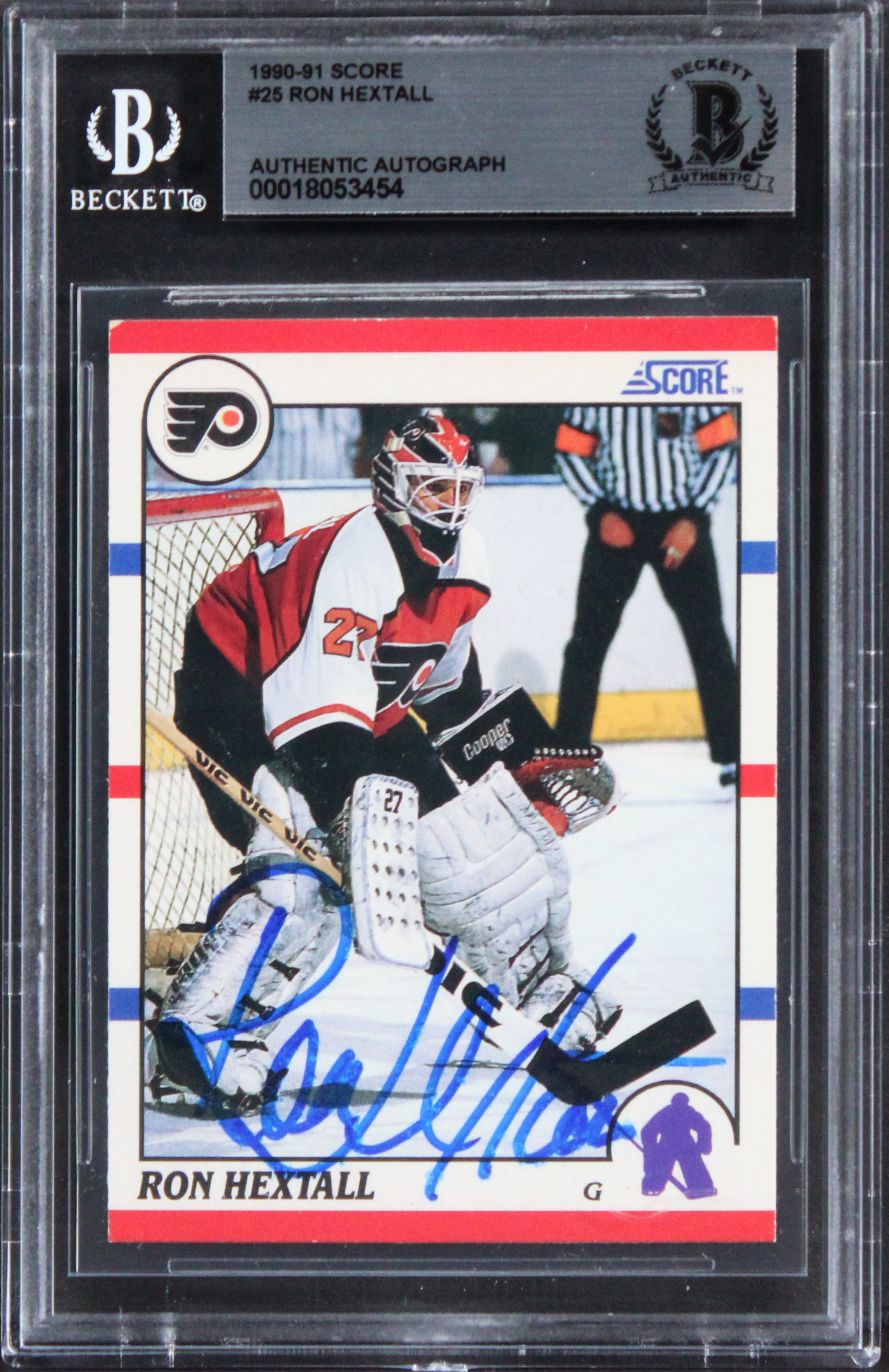 Flyers Ron Hextall Authentic Signed 1990 Score #25 Card BAS Slabbed 1