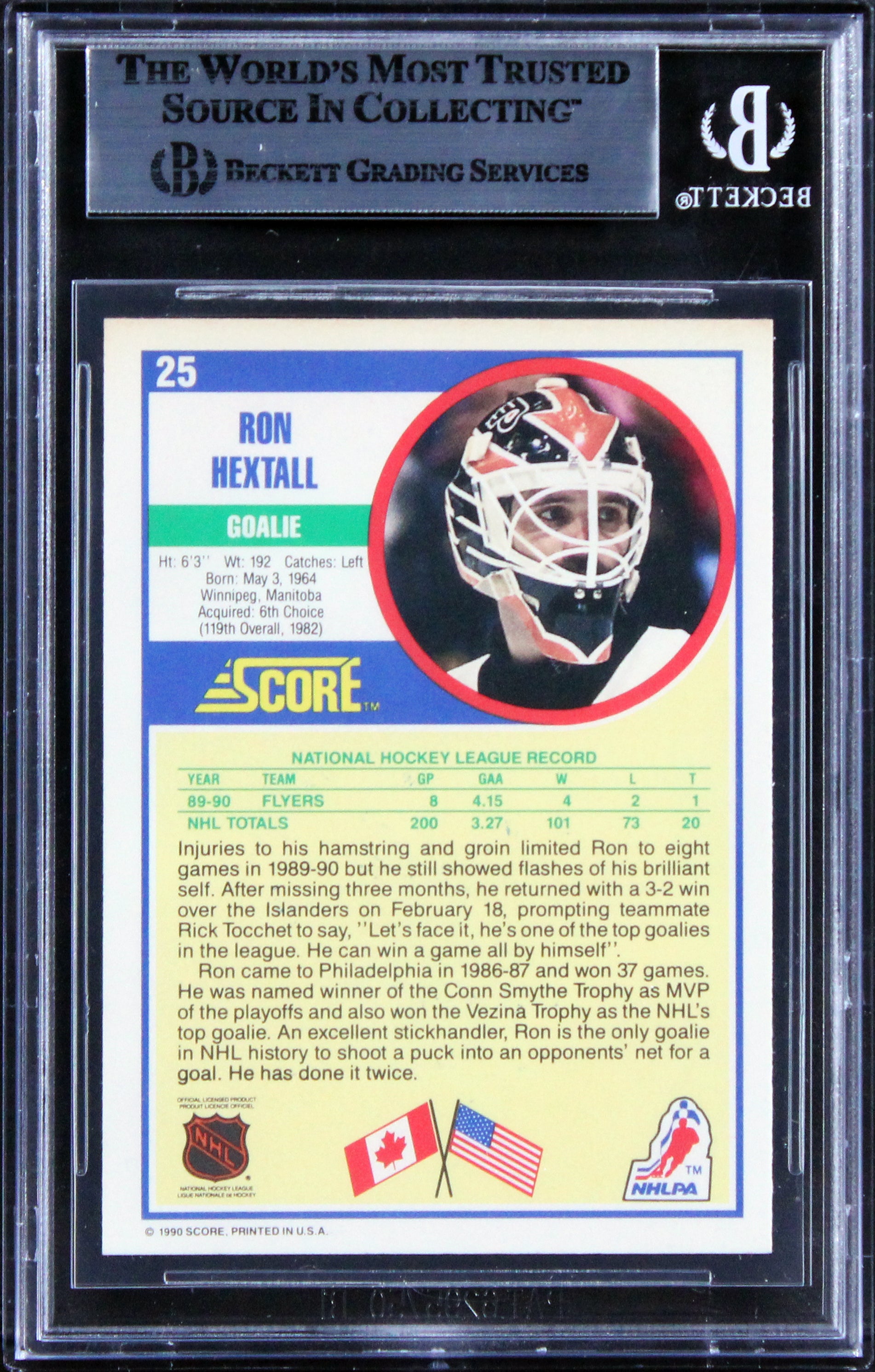 Flyers Ron Hextall Authentic Signed 1990 Score #25 Card BAS Slabbed 1