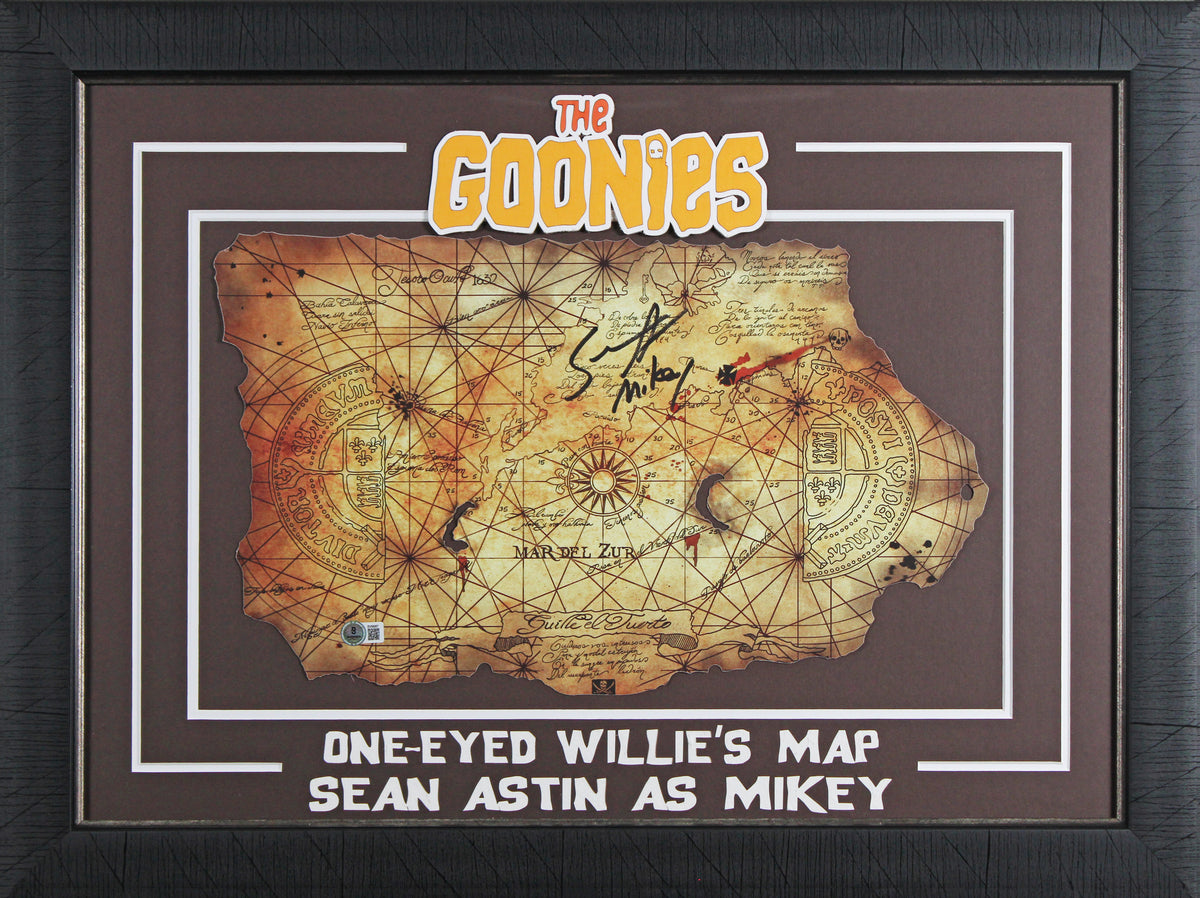 Sean Astin The Goonies "Mikey" Signed & Framed 11x19 Horizontal Canvas Map BAS