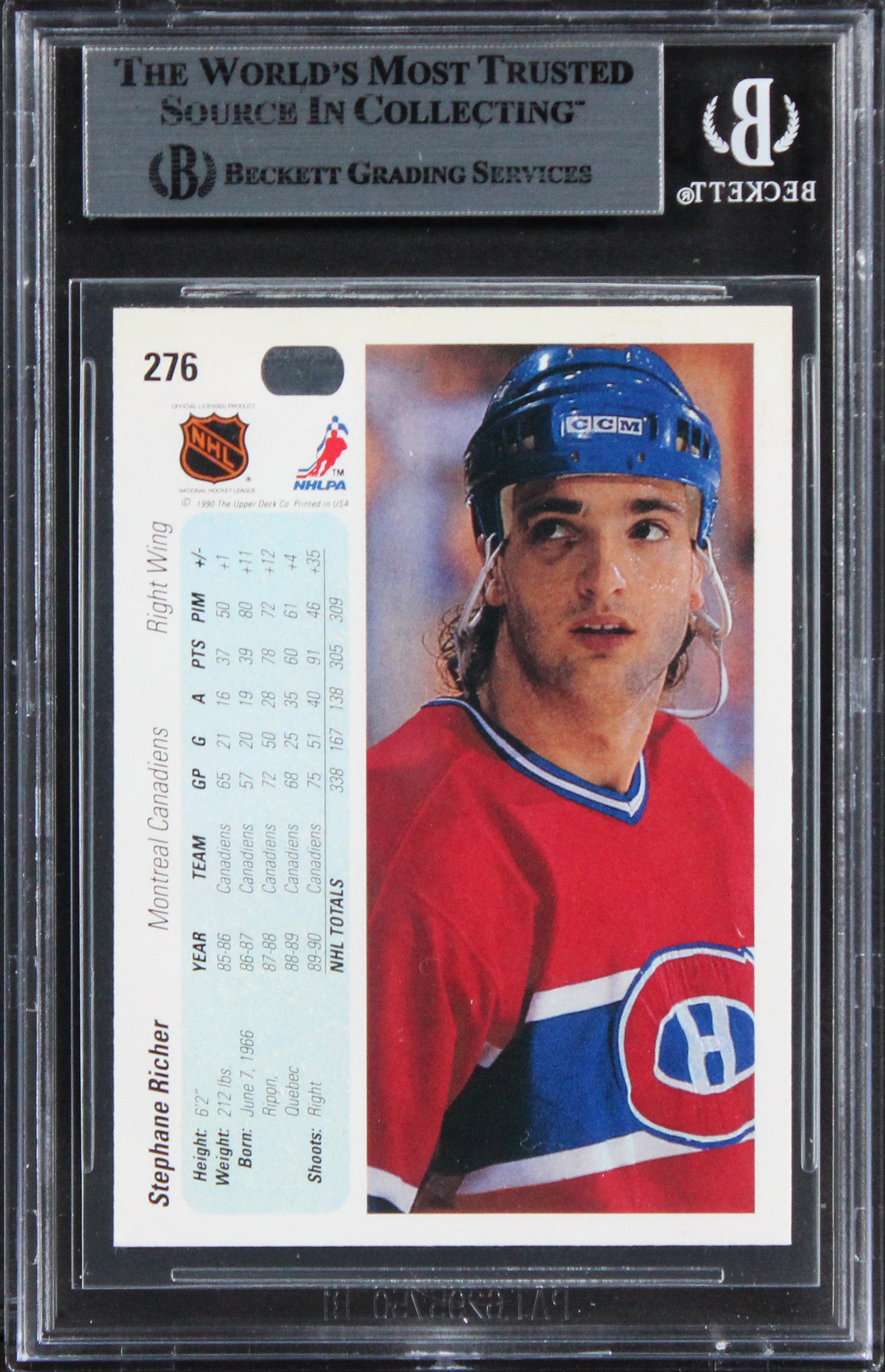 Canadiens Stephane Richer Authentic Signed 1990 Upper Deck #275 Card BAS Slabbed
