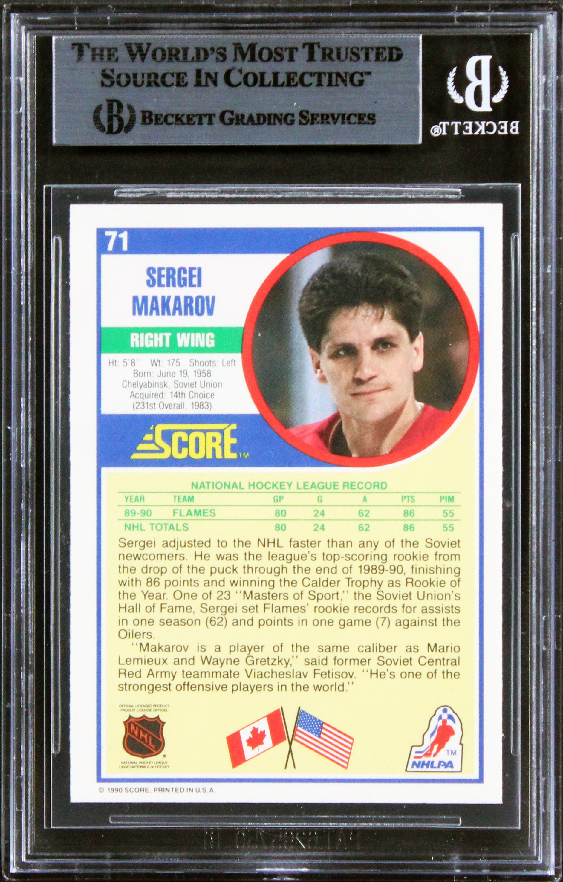 Flames Sergei Makarov Authentic Signed 1990 Score #71 Card BAS Slabbed